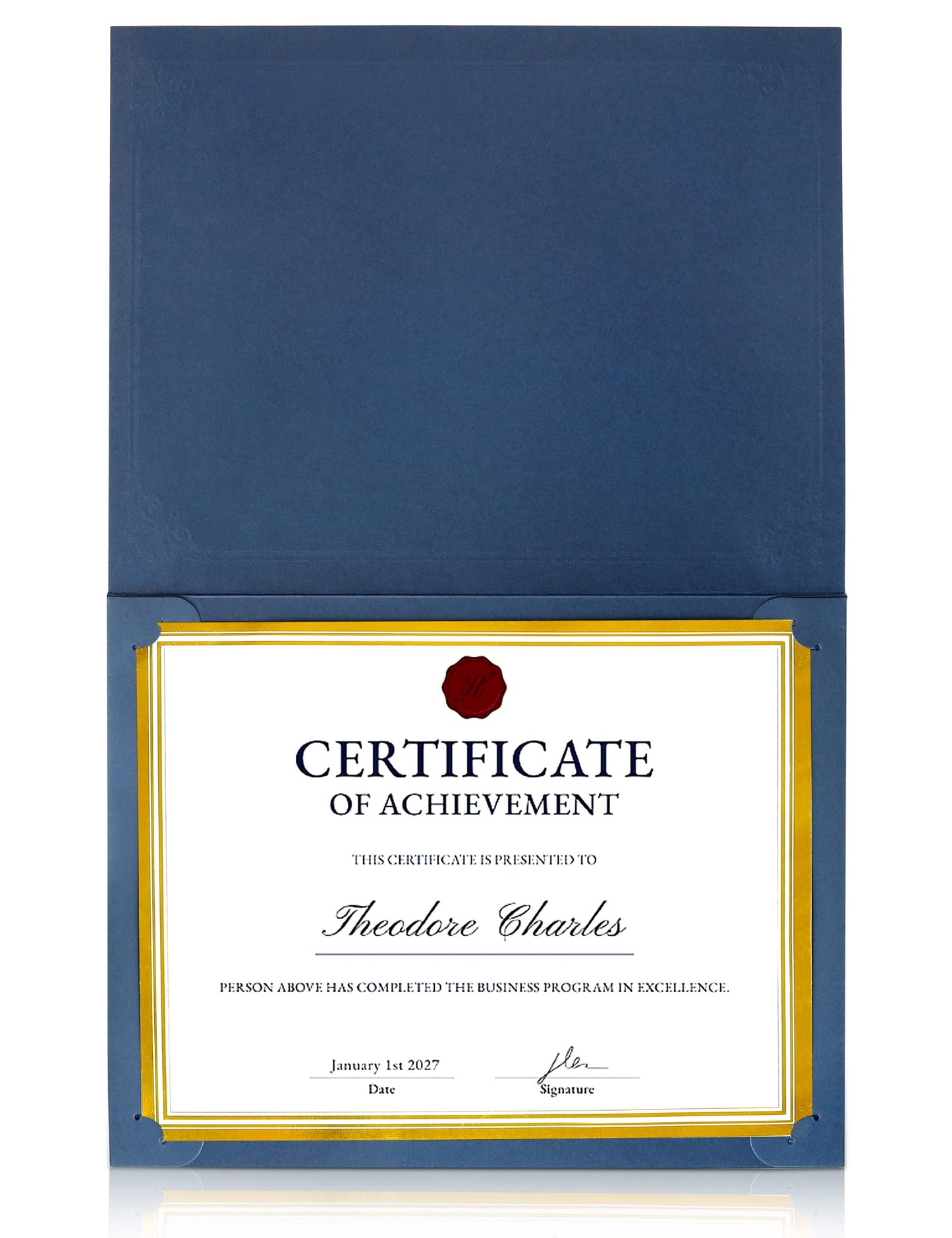 GNL Certificate Holders - 100 Packs Blue Diploma Holders, Certificate Covers with Gold Foil Border, for Letter Size 8.5 x 11 Award Certificate Paper and Documents