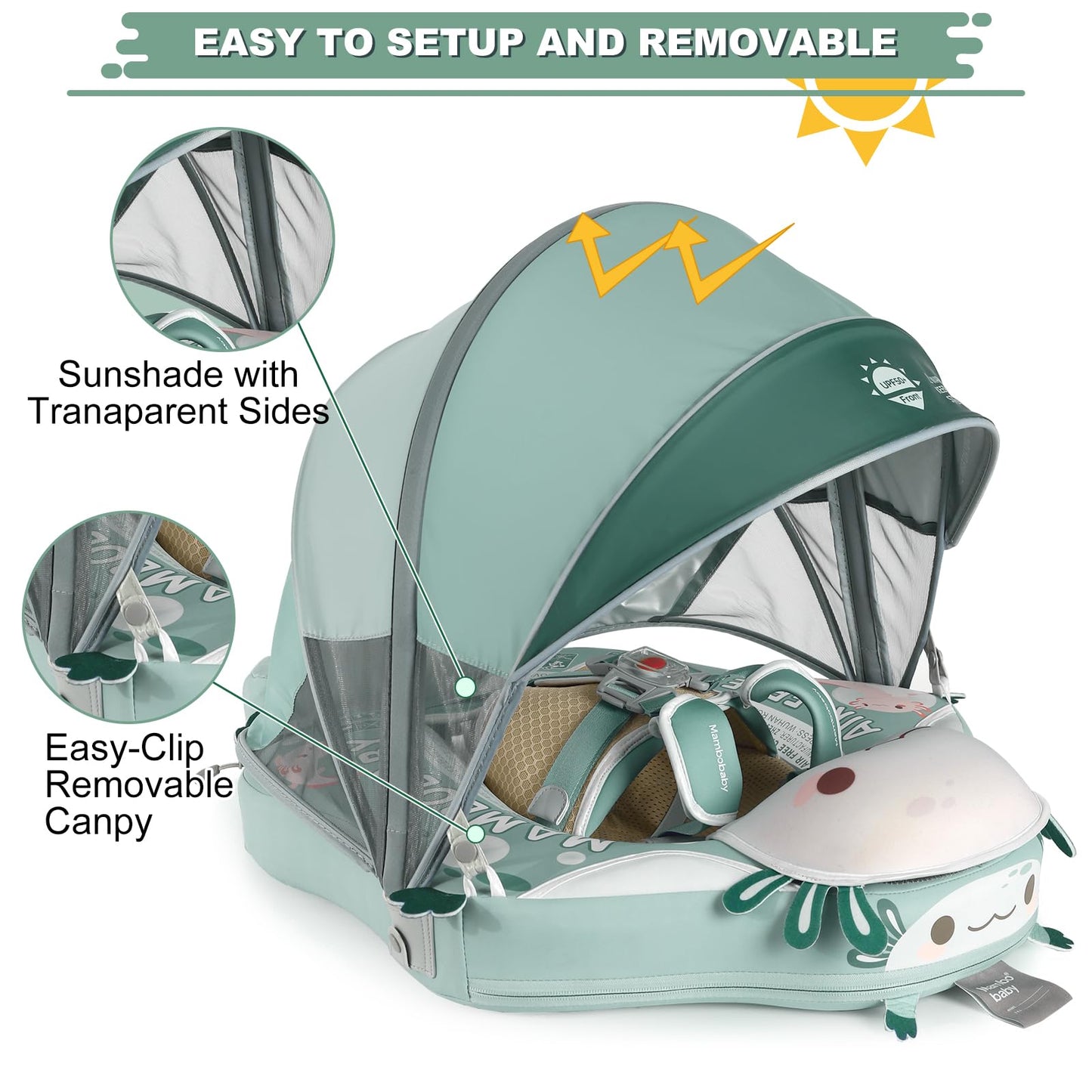 Mambobaby Float Non-Inflatable Baby Swimming Pool Float with Exclusive Patent - Skin Friendly Trainer for Infants & Toddlers-Green