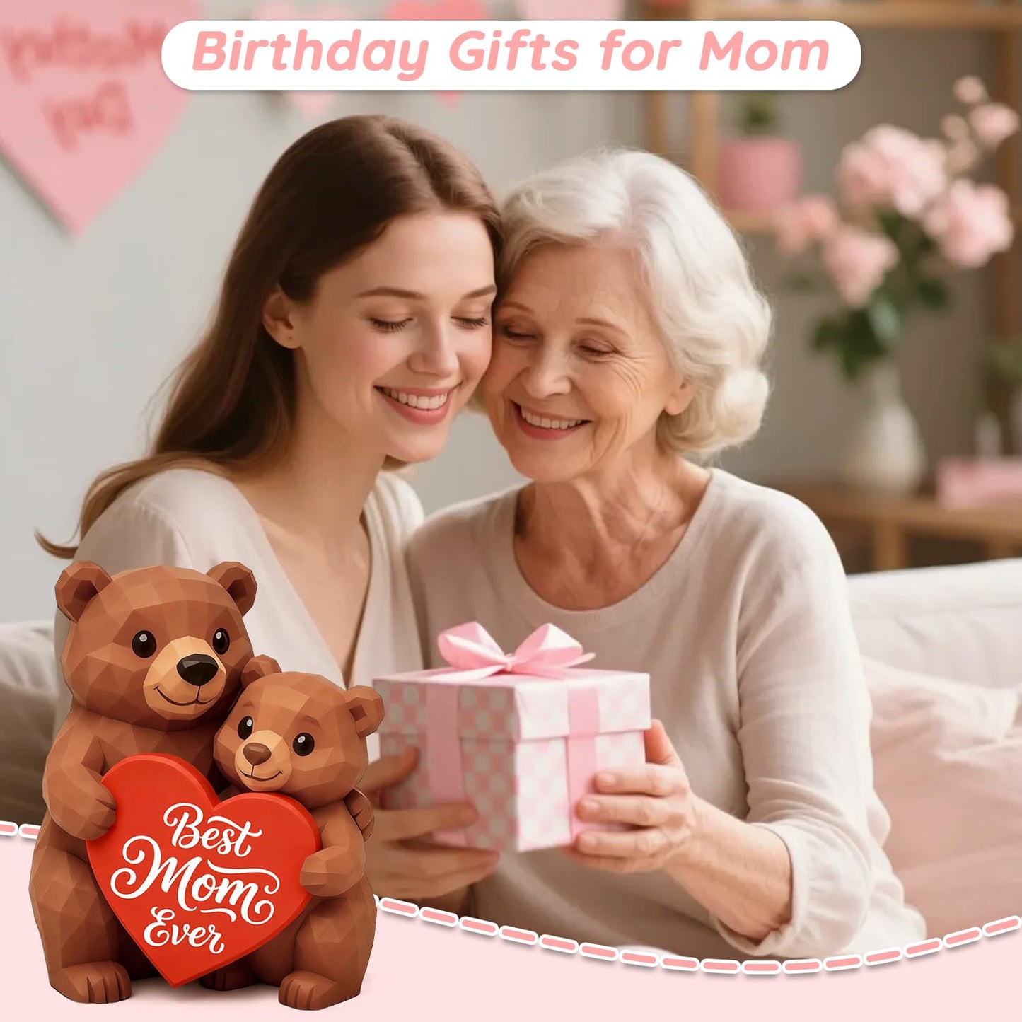 MAMAGIFTREE Gifts for Mom from Daughter Son, Unique Mothers Day - Mama Bear & Cub Figurine with Best Mom Ever Heart, Sentimental Birthday Gifts for Women, Cute Desk Decor for Mother