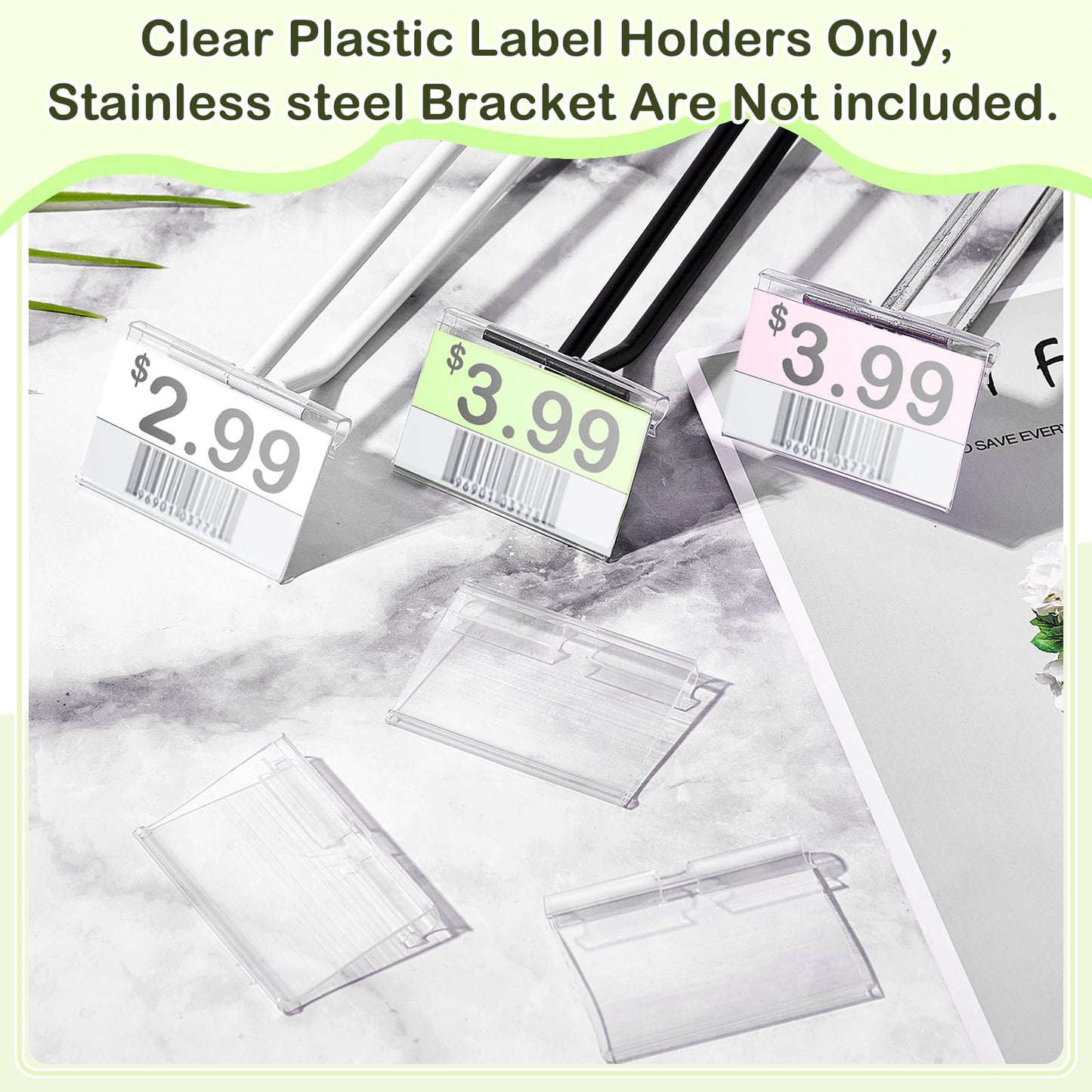 Tatuo 400 Pcs Reusable Plastic Wire Shelf Label Holders, Price Card Sign for Pantry Retail Supermarket Merchandise Shopping Mall Shop Ticket Display Holder Clip on Design, 2.36" L x 1.65" H (Clear)