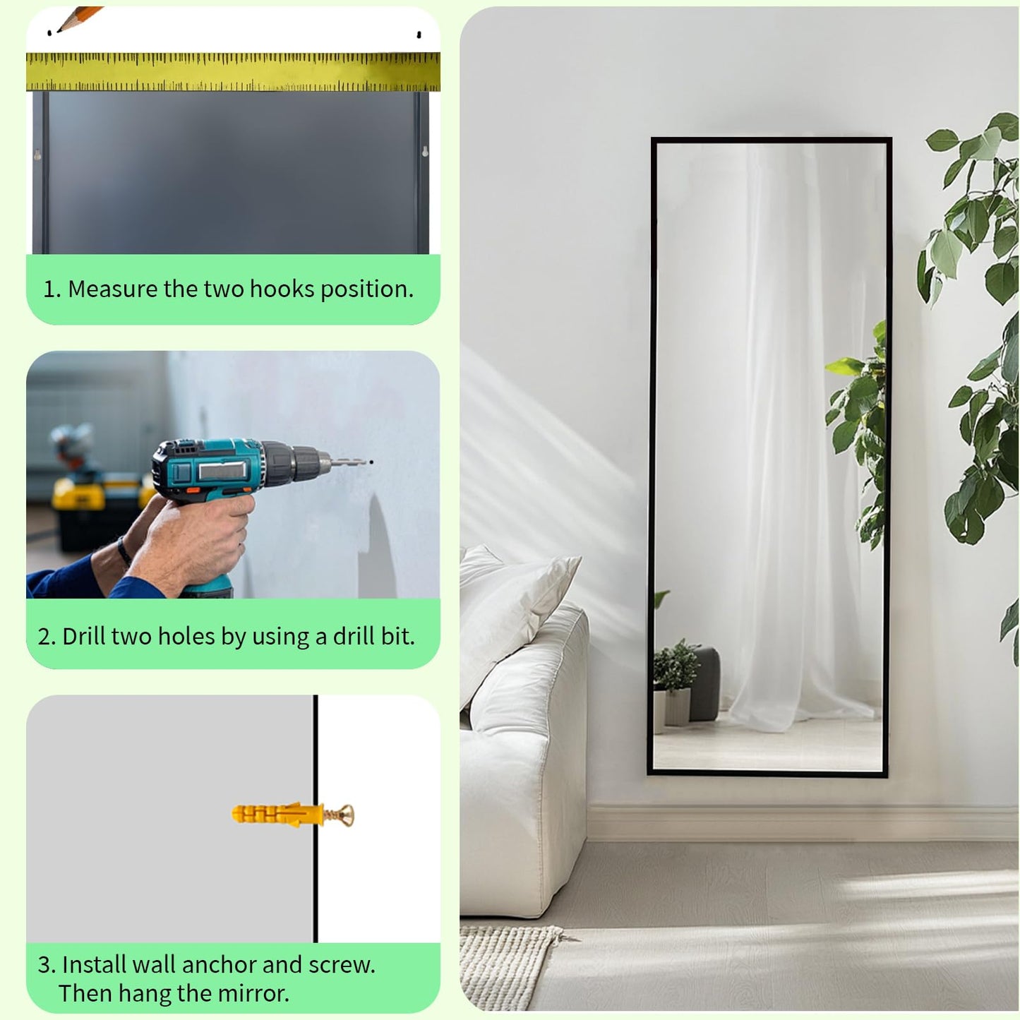 Sunniry Full Length Mirror 56x16 inch, Full Body Mirror with Aluminum Metal Frame, Standing Mirrors for Bedroom, Livingroom, Cloakroom, Hallway, Home Décor.