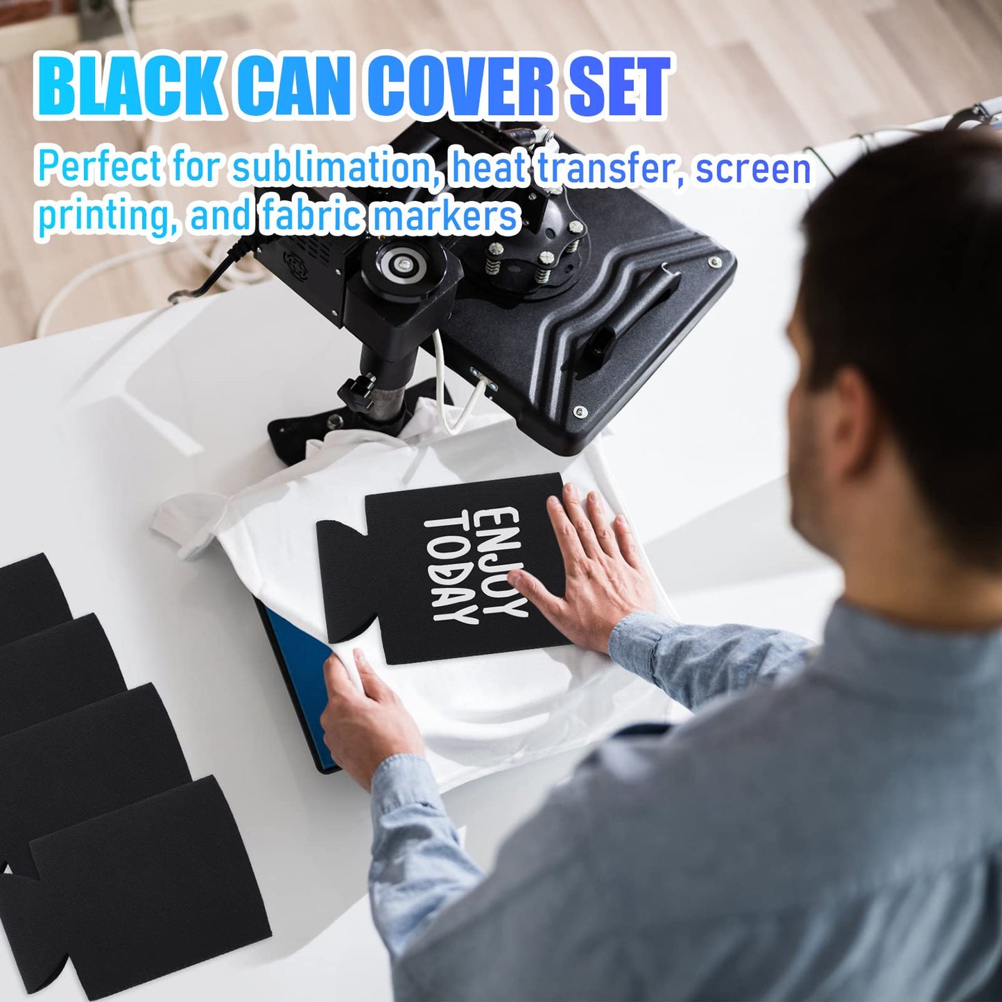 Chengu 100 Pack Blank Beer Can Cooler Sleeves Soft Insulated Reusable Drink Cooler Bulk Collapsible Sublimation Can Cooler Sleeves for Wedding Party Supplies (Black, Simple Style)