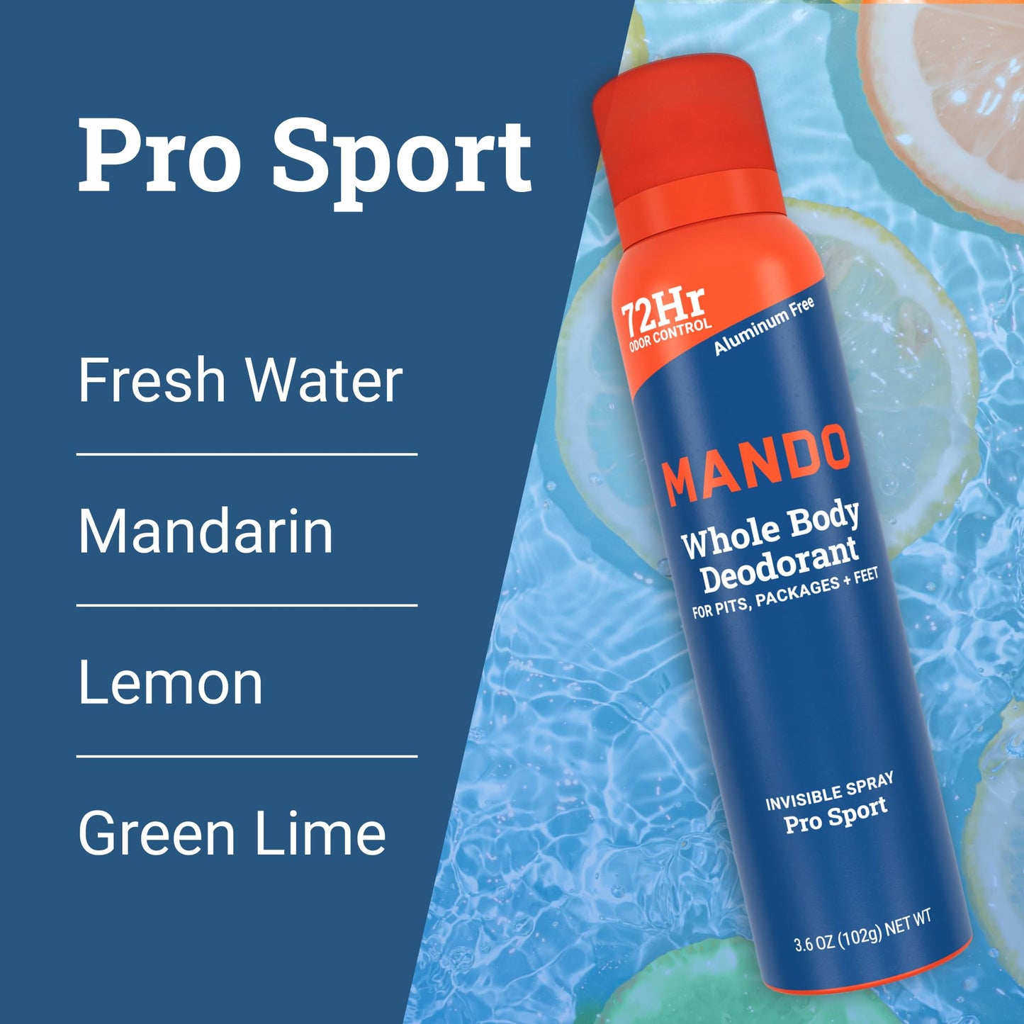 Mando Whole Body Deodorant For Men - Invisible Spray Deodorant - 72 Hour Odor Control - Low Irritation Formula - Aluminum Free, Benzene Free - 3.6 ounce Cans (Pack of 2) - Pro Sport