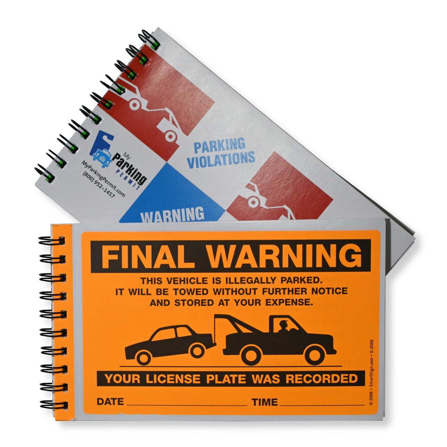 SmartSign Final Warning Parking Violation Stickers | Book of 50 Stickers with Liners, 5 x 8 inch, Vehicle Illegally Parked Sticker, Hard to Remove Write-On Tickets, Fluorescent Orange