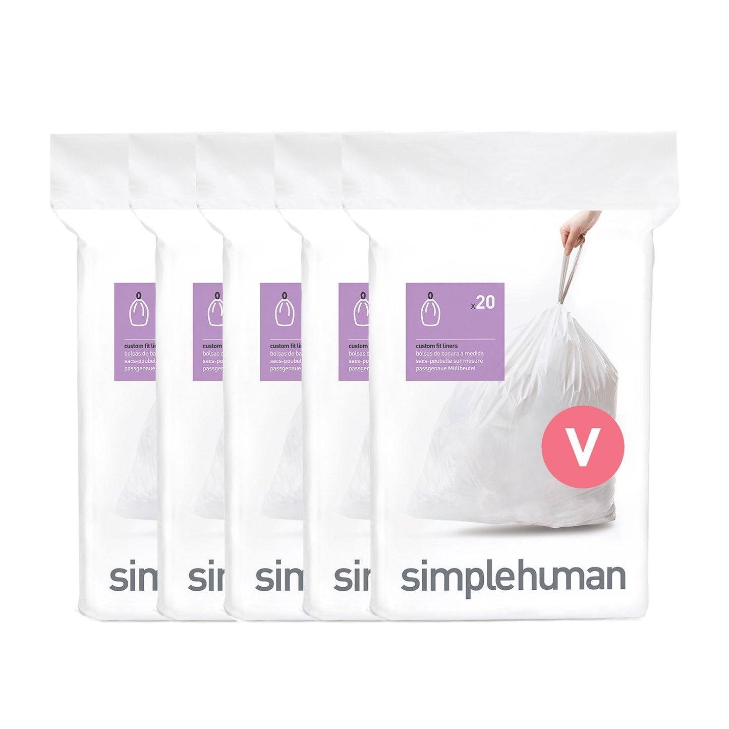 simplehuman Code V 100 Count Custom Fit Liners, Drawstring Kitchen Trash Bags, One-by-One Mess-Free Dispense, Extra Thick & Double Seamed, 50% PCR Plastic, 16-18 Liter / 4.2-4.8 Gallon, White
