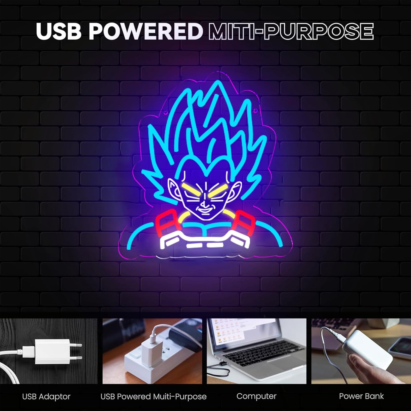 Nacynacy Super Blue Saiyan Anime Neon Sign,Neon Light LED Sign Saiyan Prince for Anime Fans Man Cave Wall Decor Dormitory Decoration USB Powered Dimmable 13 * 12.2inch