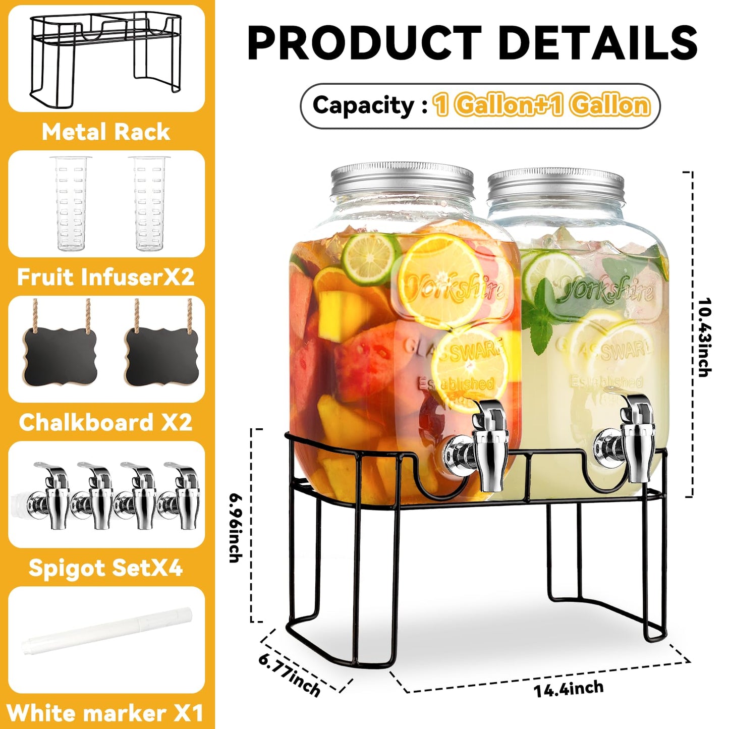 1 Gallon Glass Drink Dispensers For Parties,Lemonade Beverage Dispenser With Stand And Spigot For BBQ, Picnic, Party,Laundry Detergent Dispenser