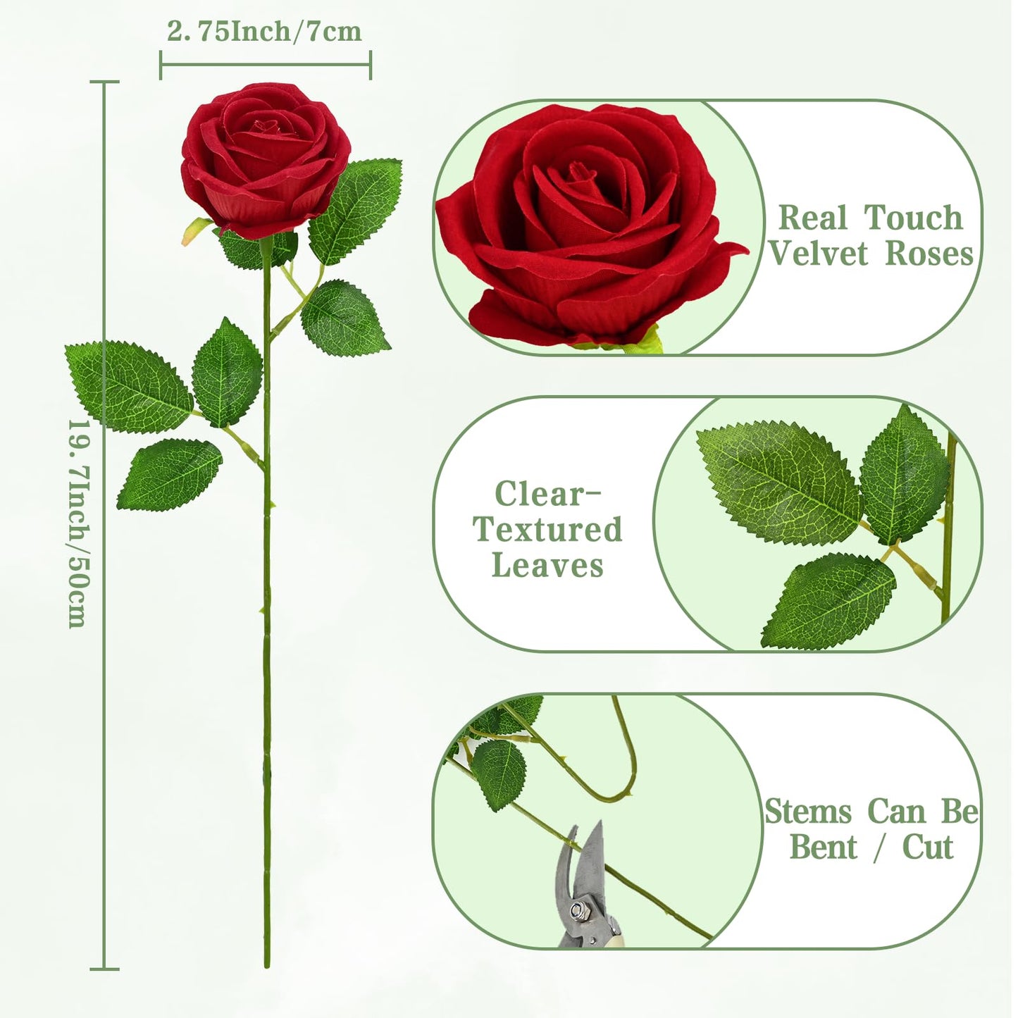 Waipfaru Red Roses Artificial Flowers Bulk, Real Touch Velvet Roses with Wrapping Paper, 50 Pcs Fake Flowers for Wedding Centerpieces Bridal Bouquet Valentines Mothers Day Graduation Decor