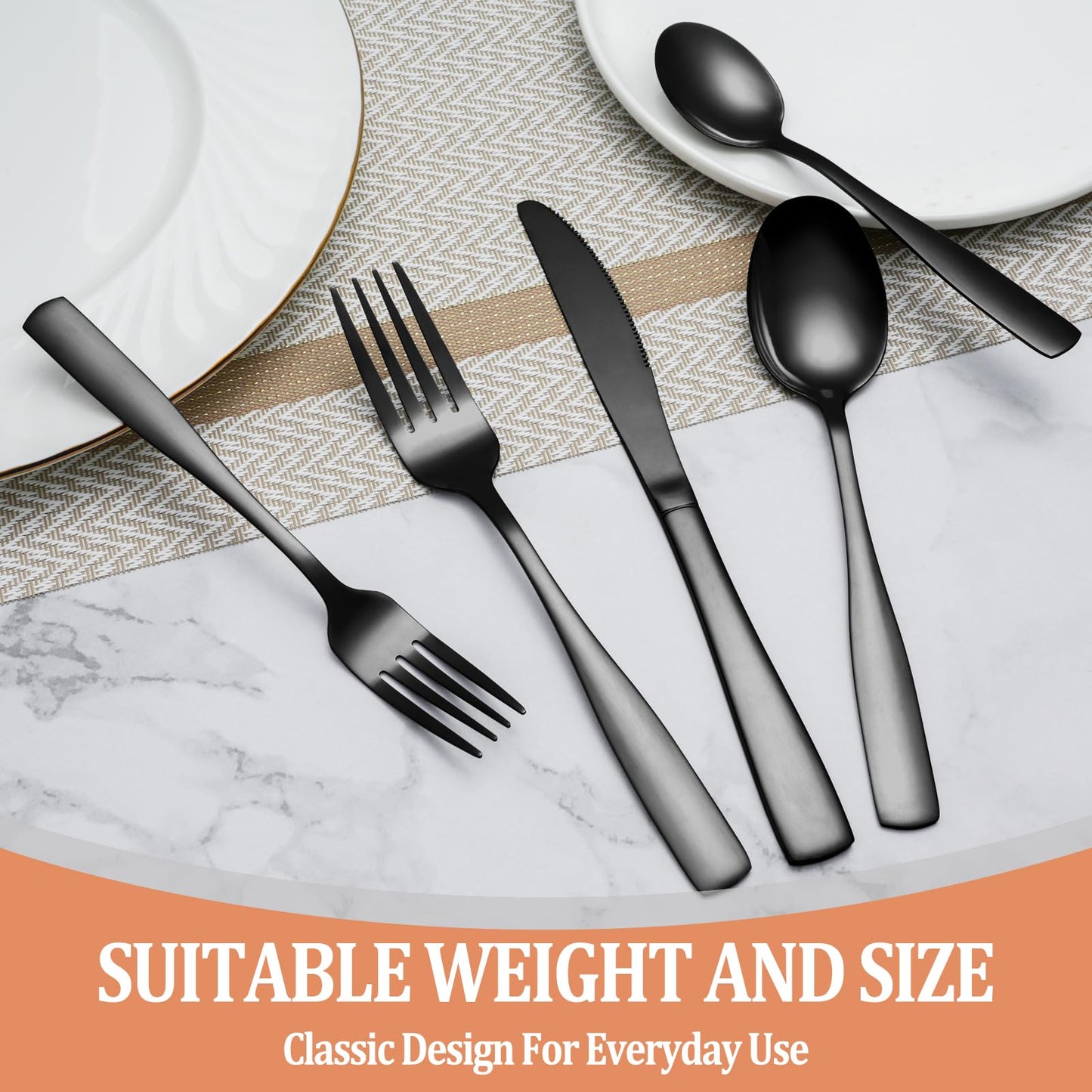 40 Pcs Black Silverware Set, Stainless Steel Flatware Set for 8, Food-Grade Cutlery Set, Mirror Polished Tableware Eating Utensils Set for Home Kitchen, Include Knife Fork Spoon Set, Dishwasher Safe
