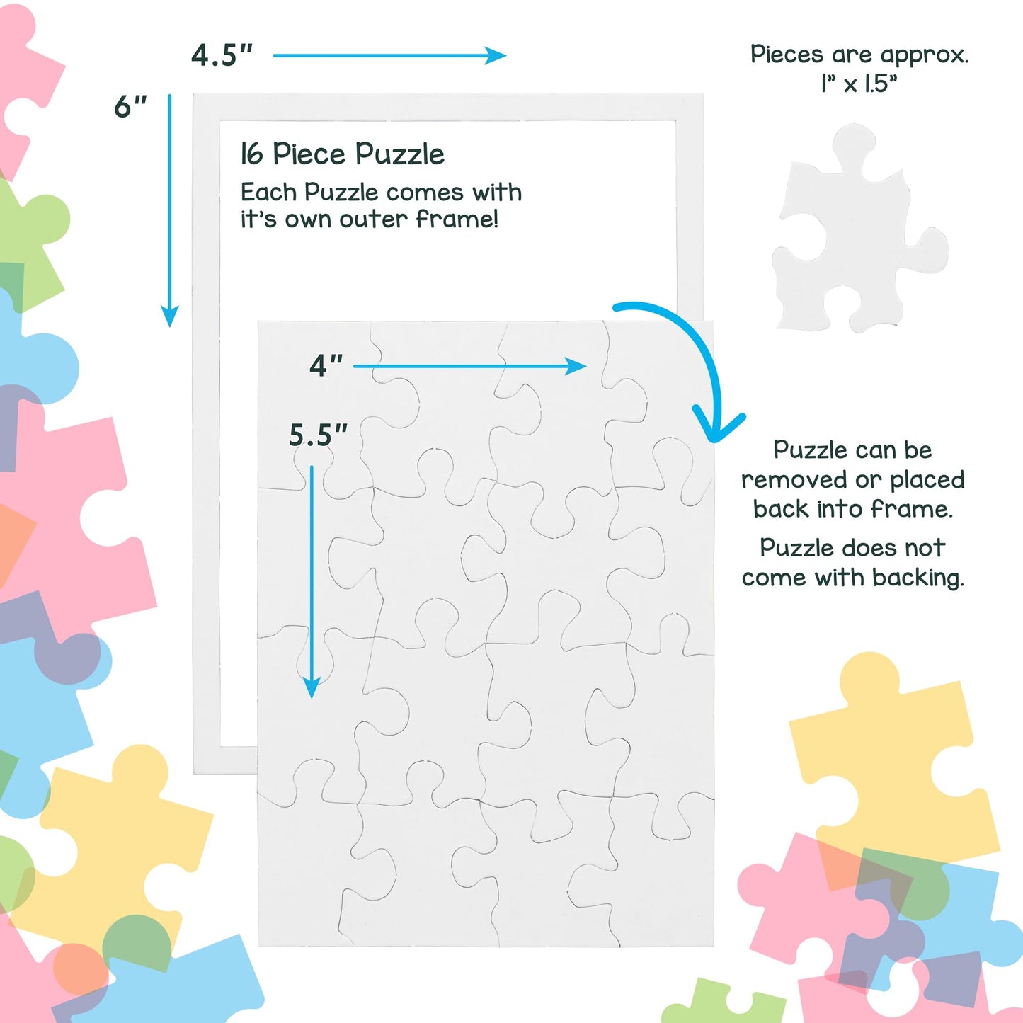 100 Blank Jigsaw Puzzles – 4 x 5.5 Inch, 16 Pieces Each – Hygloss DYI party invites, Perfect for Decorating, Kids' Activities, Arts & Crafts or Party Favors - Puzzle Pieces to Draw On for Crafts