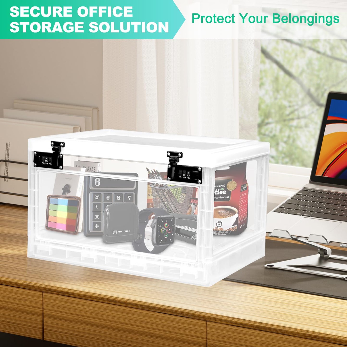 Large Medicine Lock Box with Dual 3-Digit Combination Locks, 24L Lockable Storage Box for Medication, Snacks, Phone, and Electronics - BPA-Free Organizer Bin for Home, Office, Fridge, and Safety