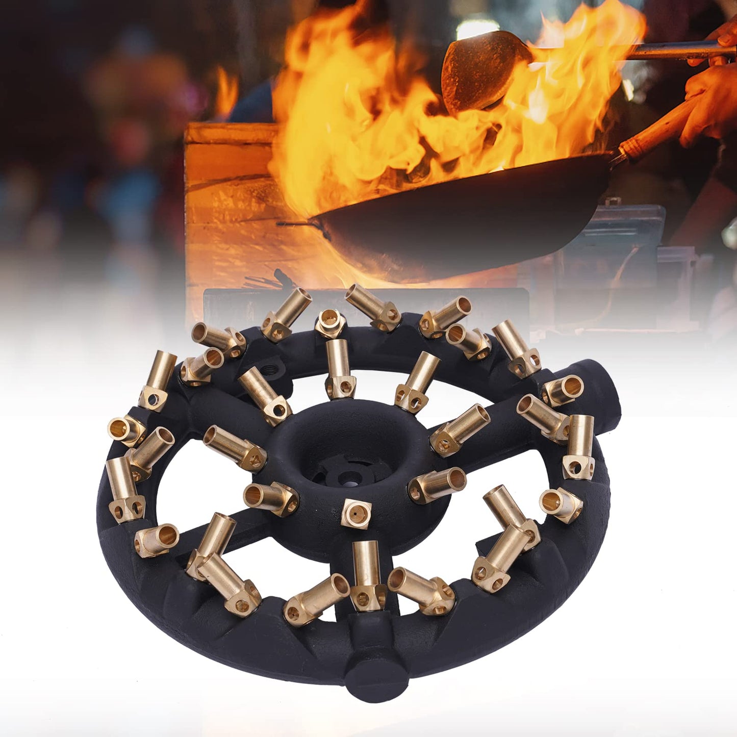 TFCFL 32 Tips Natural Gas Jet Burner, 176,000 BTU G3/4 Round Shape Nozzle Jet Cast Iron Body with Brass Tips for Chinese Wok Range Grilling Stir Fry