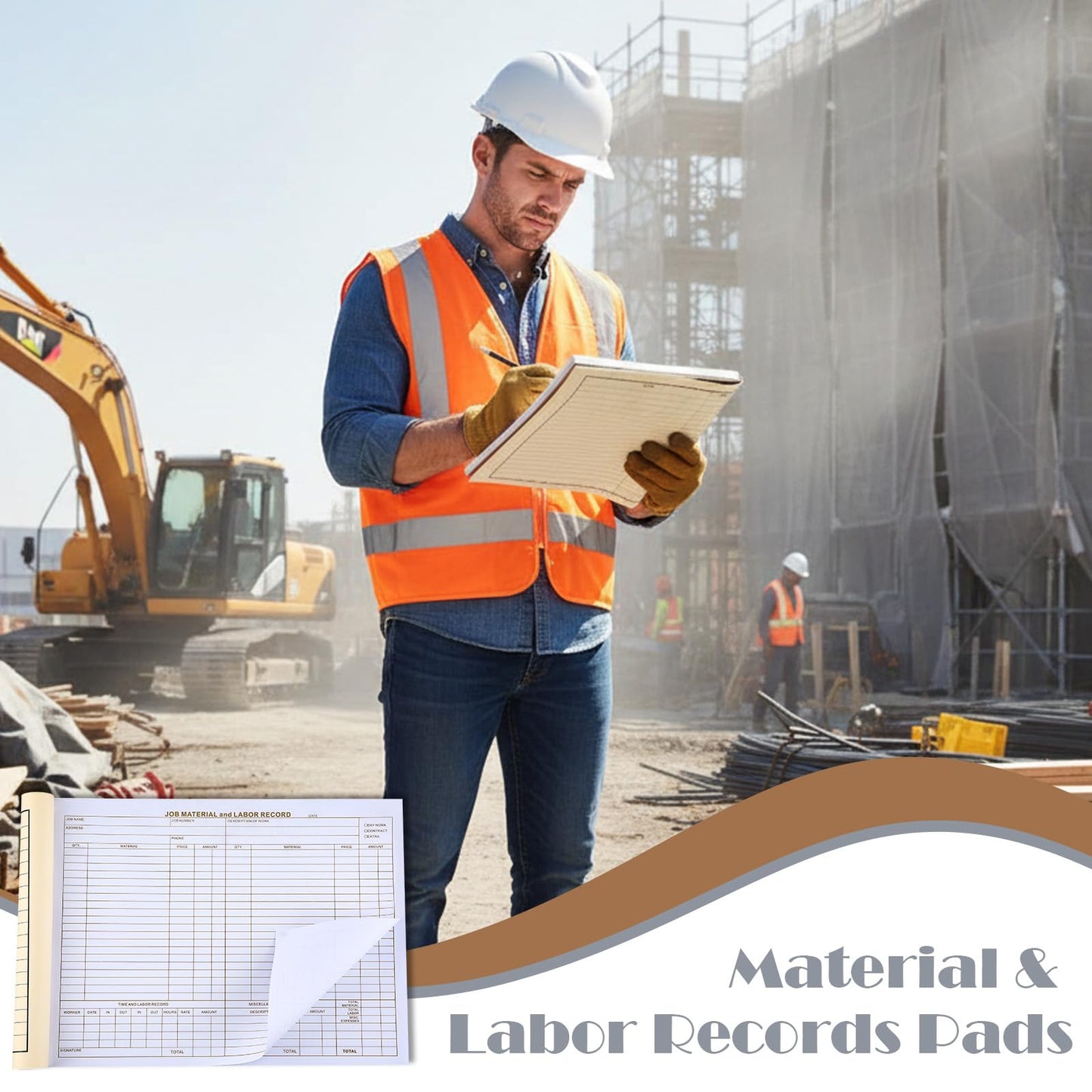 Epakh 5 Pack Material and Labor Records Pads - Job Forms Record 100 PCS Each Precut Lines with Carbon Copy for Small Business Construction Industry