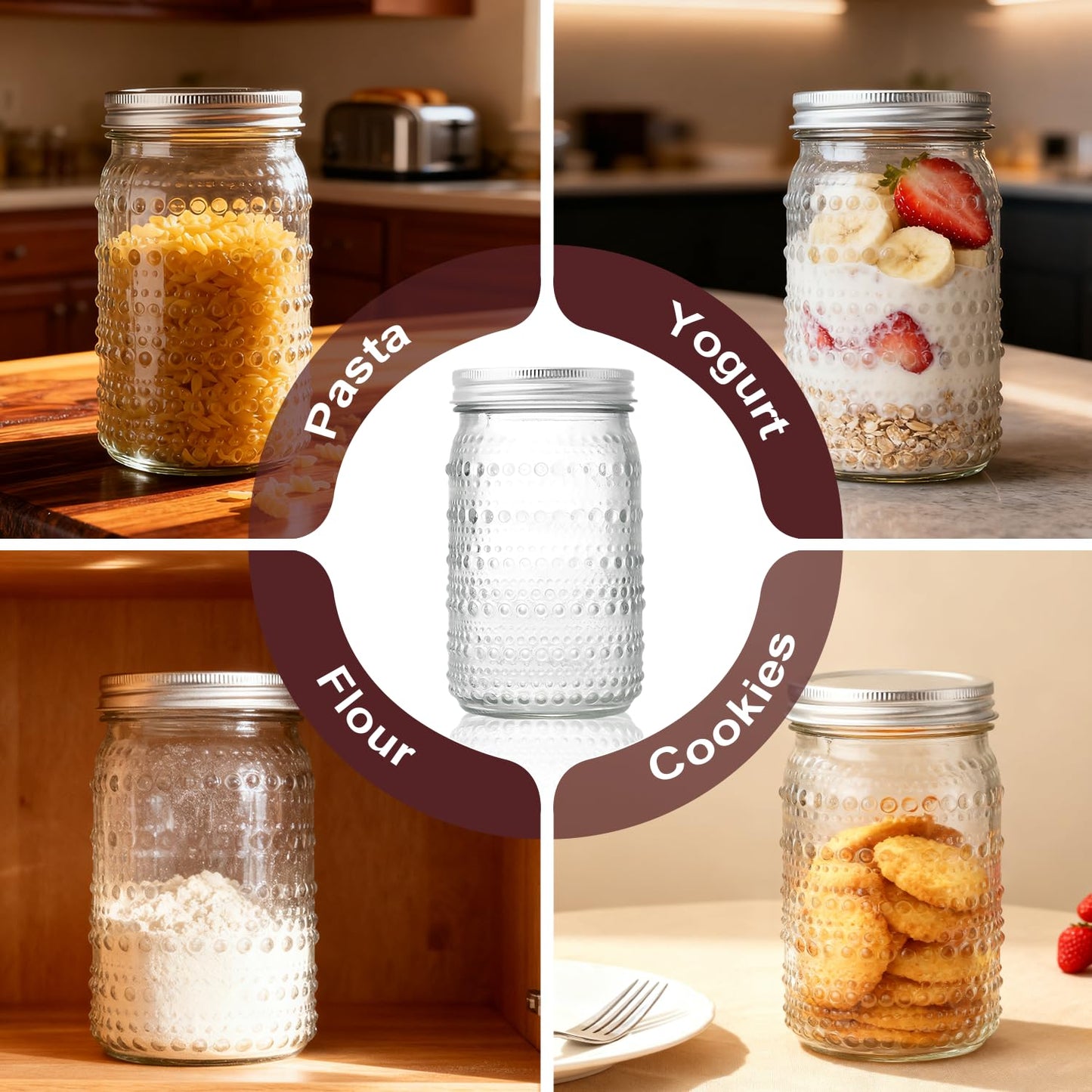 FULGNU Wide Mouth Mason Jars 32oz, 4 Pack Quart Mason Jars with Lids, Glass Canning Jars for Pickling, Storing Food, Meal Prep, Salad Jam, Overnight Oats, Yogurt