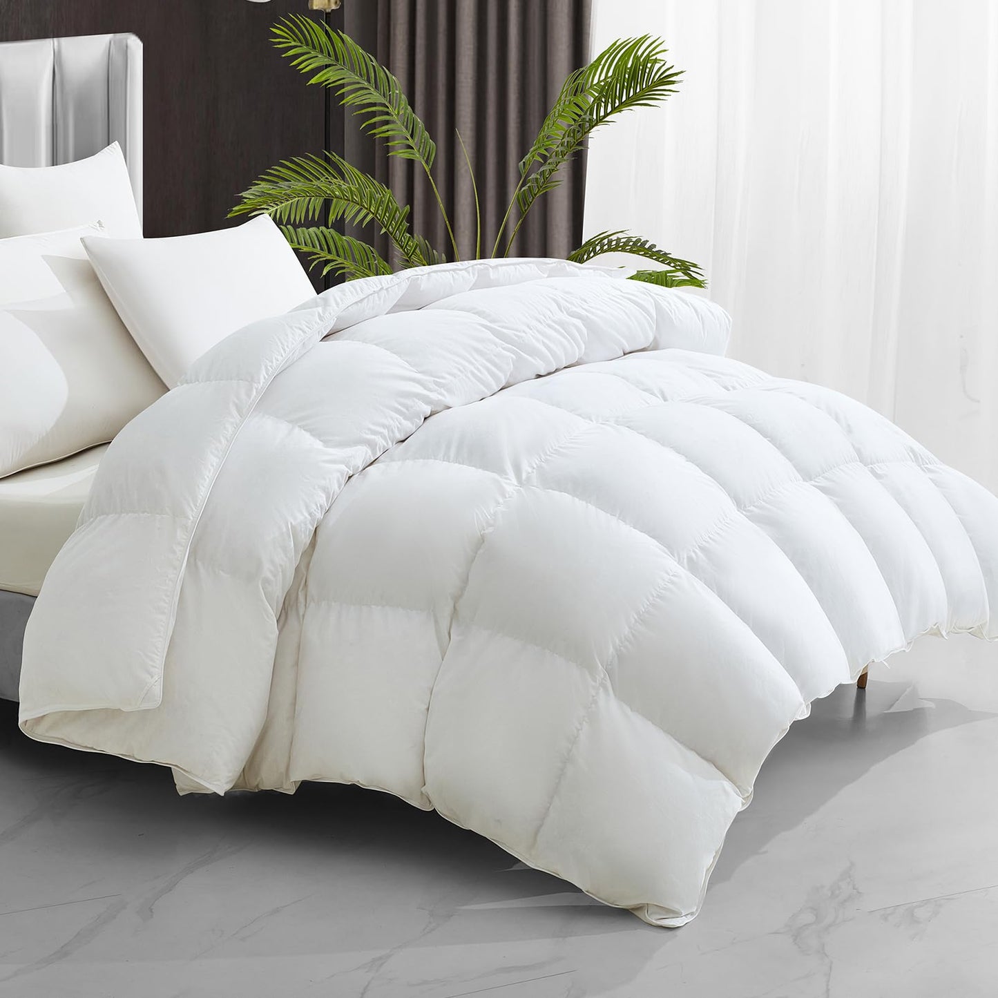 Maple&Stone Twin Feather Down Comforter All Season White Down Duvet Insert Ultra Soft 100% Cotton Cover Fluffy Twin Comforter 68 x 90 Inches