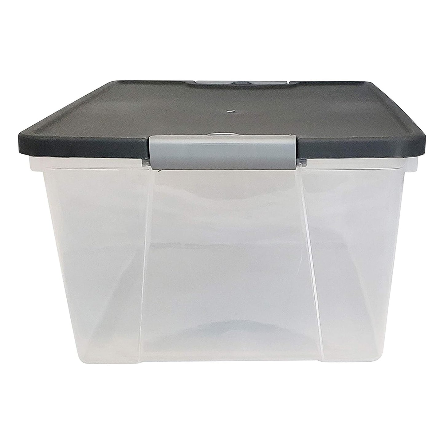 HOMZ 4-Pack Secure Latch, Clear Plastic Storage Organizer Bins, 15 Quart, Gray Lid - Stackable Container Boxes for Bedroom, Bathroom, Garage, and Office Organization