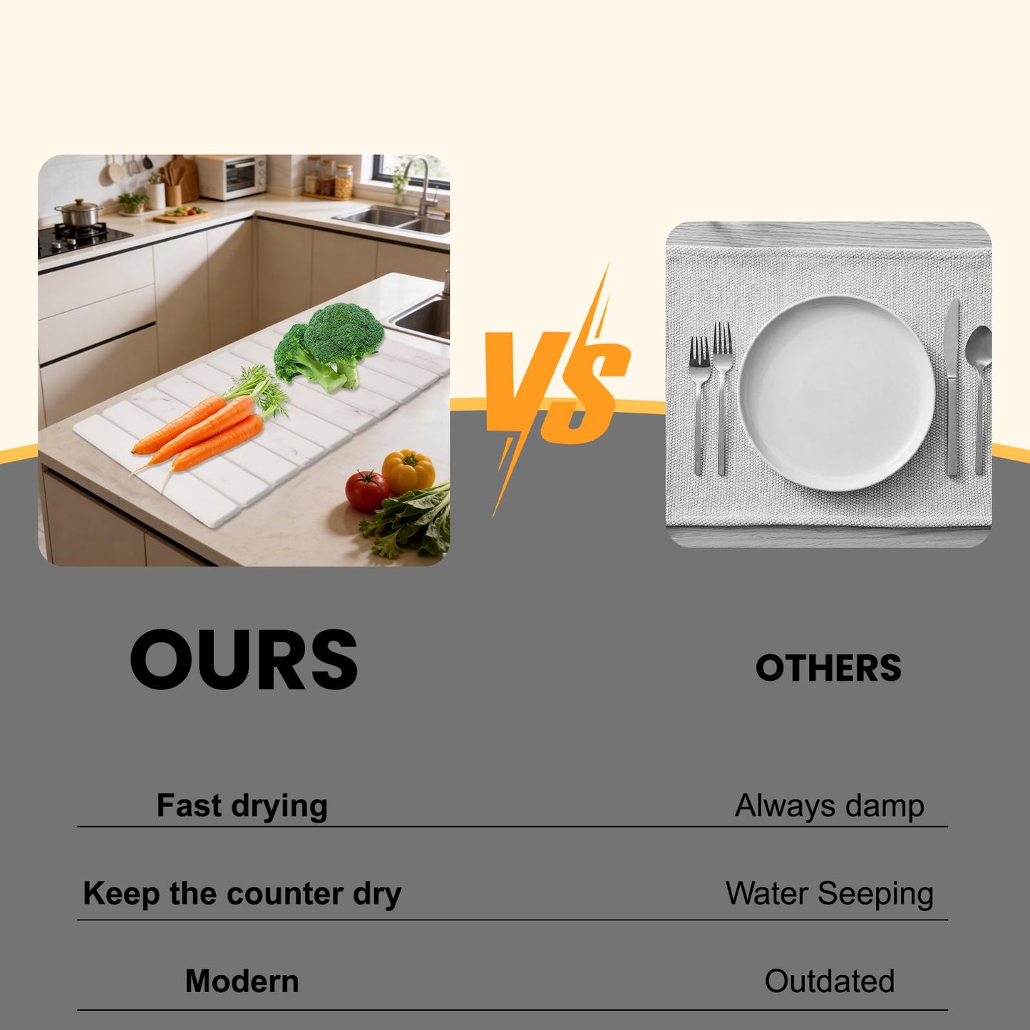 Stone Drying Mat for Kitchen Counter, 24"(L)×16"(W), Collapsible Quick Dry Stone Dishes Mats, Absorbent Diatomaceous Earth Mats for Kitchen, Bathroom