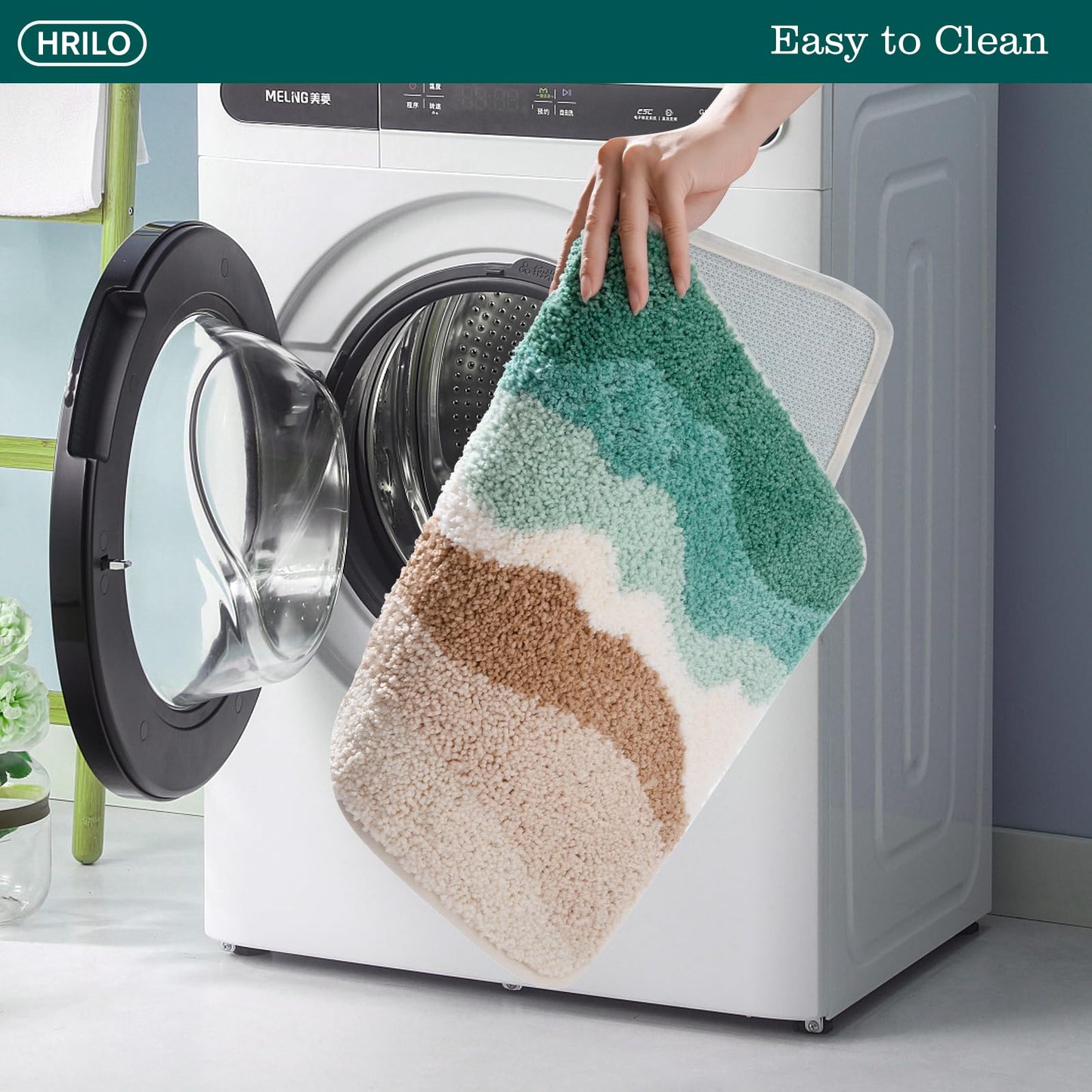 HRILO Microfiber Bathroom Rugs, Absorbent Soft Shaggy Carpet Floor Mats for Shower Tub Sink Toilet, Non-Slip Plush Carpet Floor Mats for Living Room Bedroom Kitchen ,Green,32 X 20 Inches