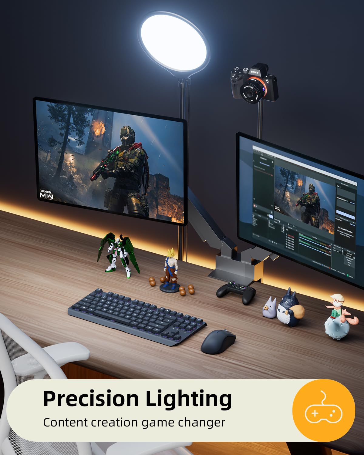 10.5" Ring Light with Stand and Phone Holder - 72" Tripod for iPhone with Light, Professional Led Ringlight for Video Recording/Make up/Streaming, Full Screen Light Ring for YouTube, Tiktok (Black)