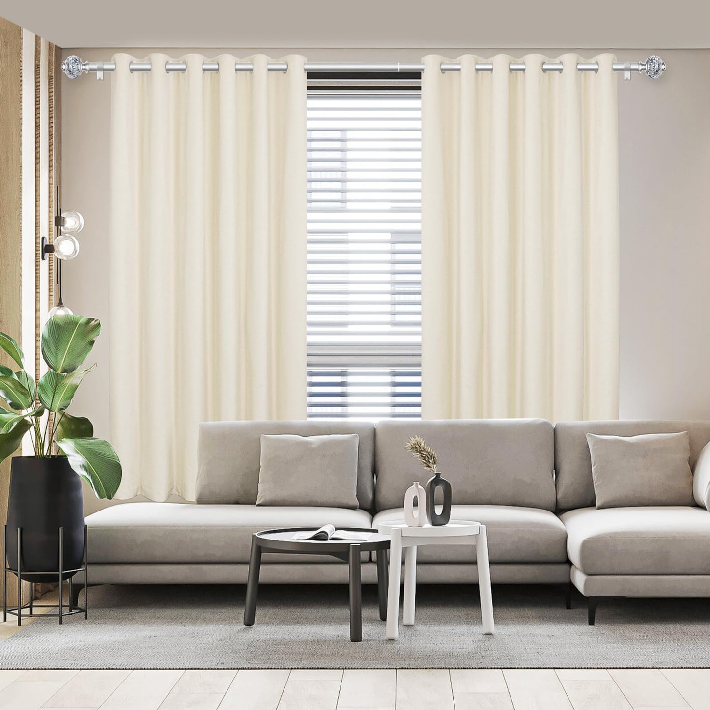 1 Inch Curtain Rods 72 to 144 Inches (6 to 12 ft) Telescoping Single Drapery Rod, USFOOK Heavy Duty Curtain Rods for Windows with Silver Decorative Translucent Finials