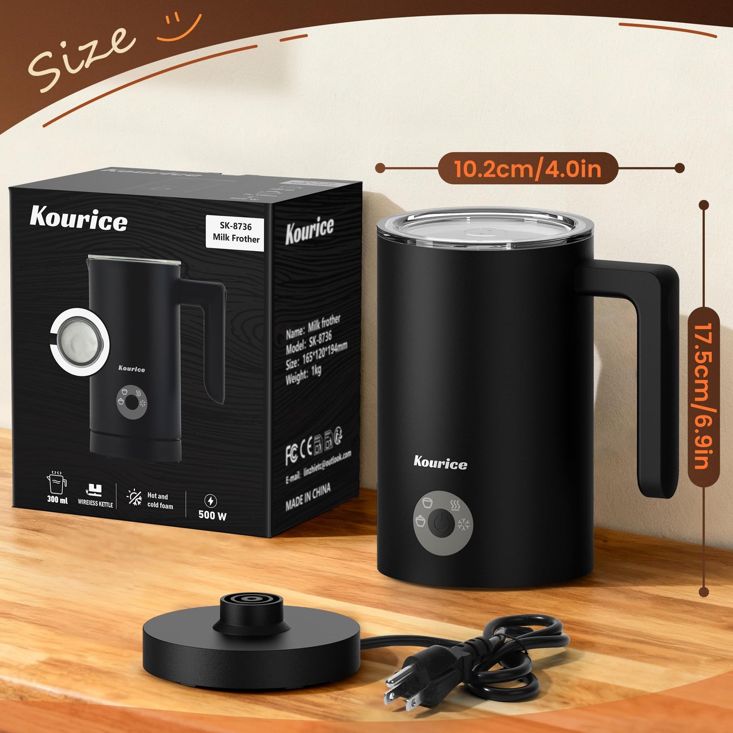 Kourice 4-in-1 Electric Milk Frother & Steamer – Automatic Frother Machine, Barista-Style Hot & Cold Foam for Lattes, Cappuccinos, Iced Coffee, Quiet, One-Touch, Easy to Clean