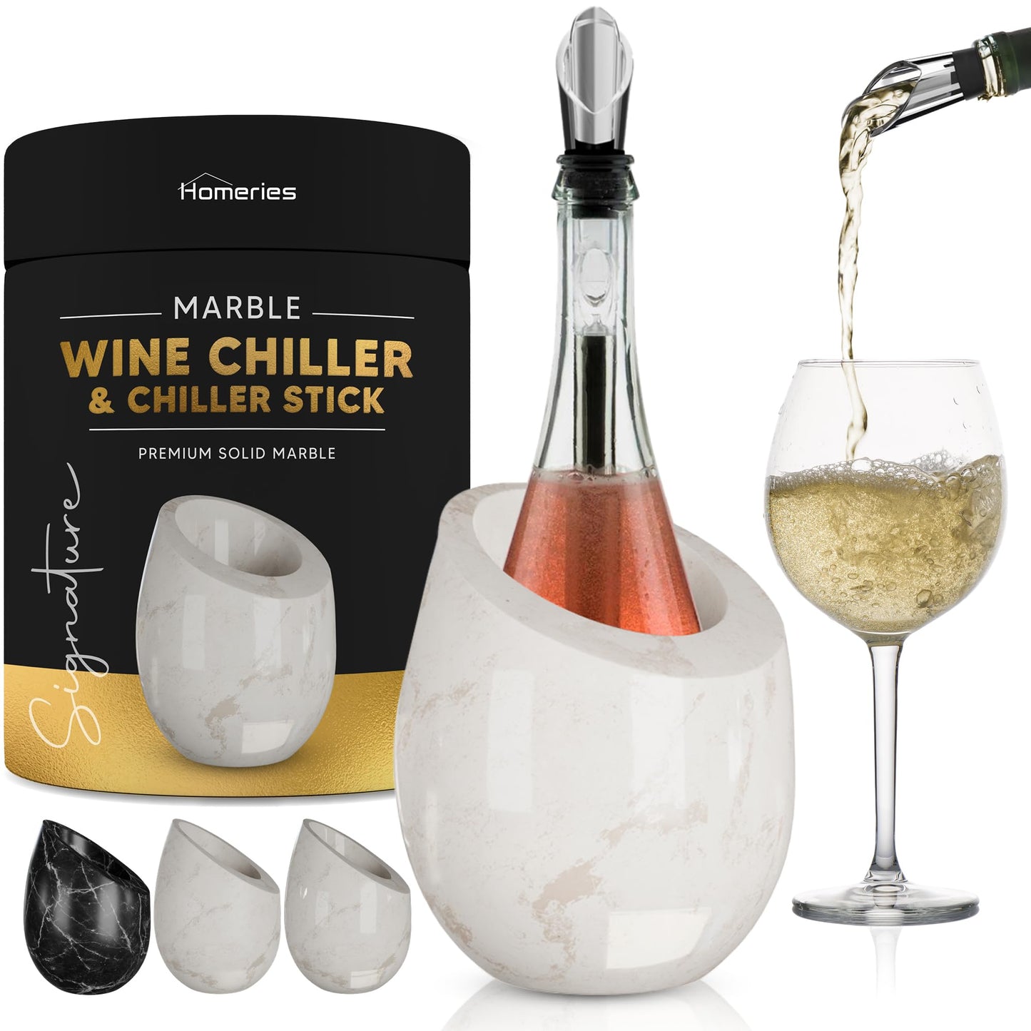Homeries Marble Wine Chiller Bucket - Wine & Champagne Cooler for Parties, Dinner – Keep Wine & Beverages Cold, Wine Chillers for Bottles – Holds Any 750ml Bottle (Gloss White)