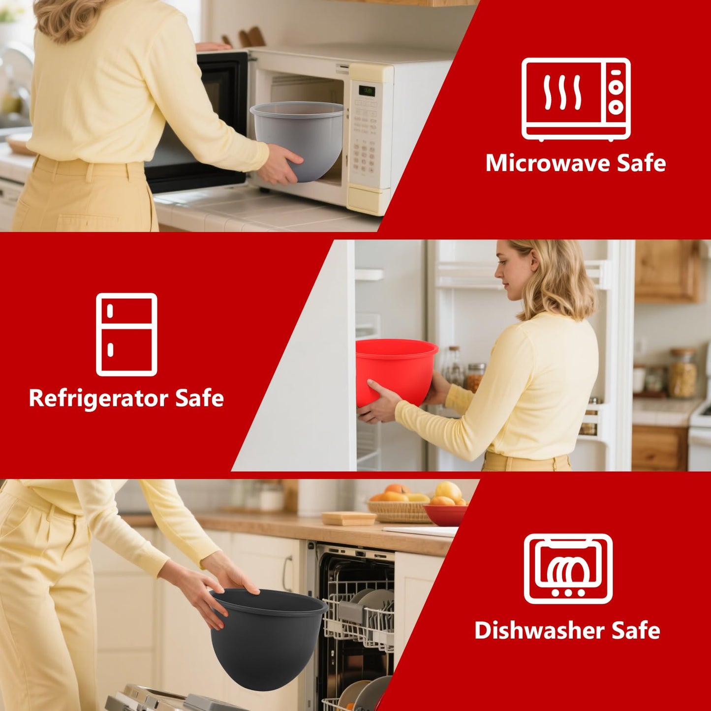 LETOMS Silicone Bowl Liner for KitchenAid Tilt-Head 5QT Mixers - 3 Liners & 3 Lids Included, Leak-Proof Sealing Design, Easy-to-Replace Food-Grade Silicone Bowls (Not for Bowl-Lift Models)