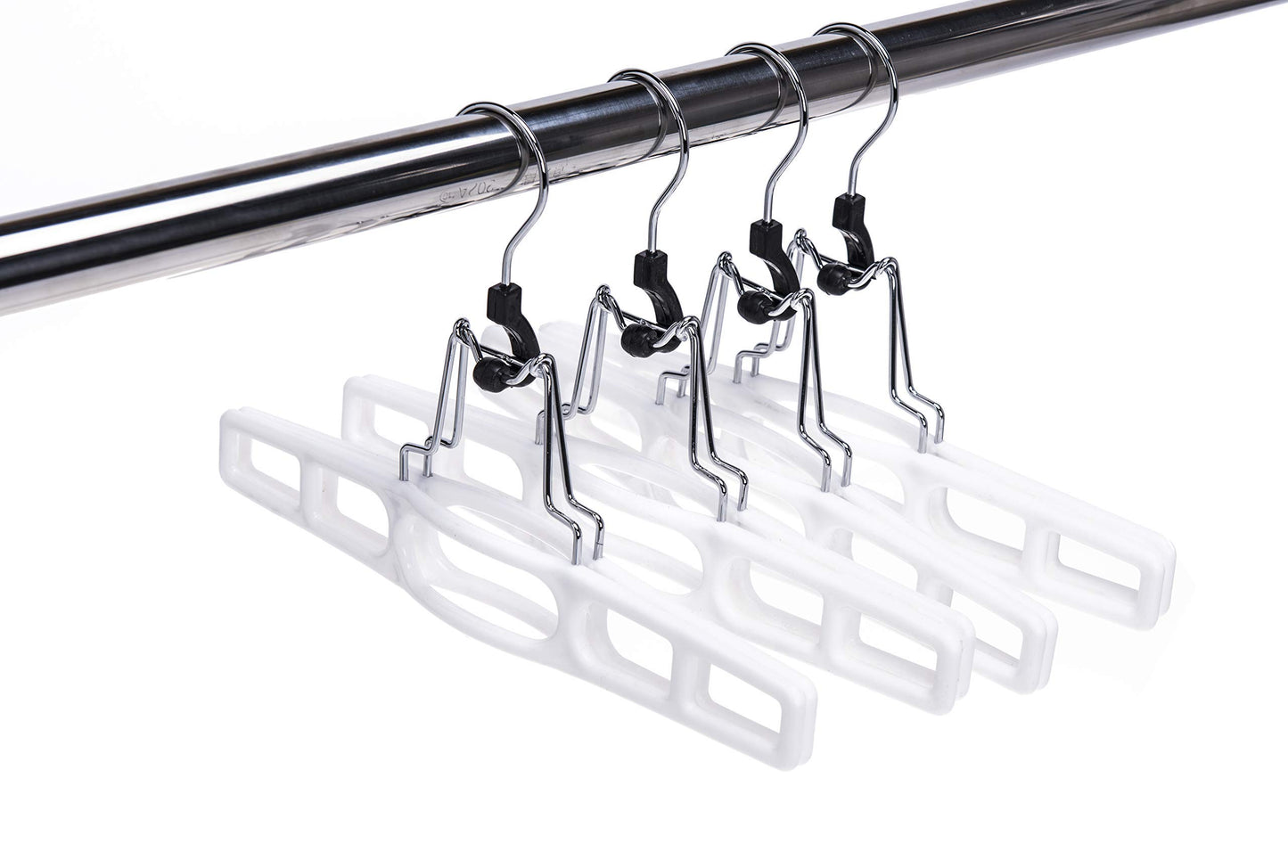 Quality Hangers 10 Pack Premium Skirt Hangers - Thin Space Saving Pant Hangers Set with Clamp, Shorts Hangers with Heavy Duty Locking Clasp, Multipurpose Jean Hangers Set - White
