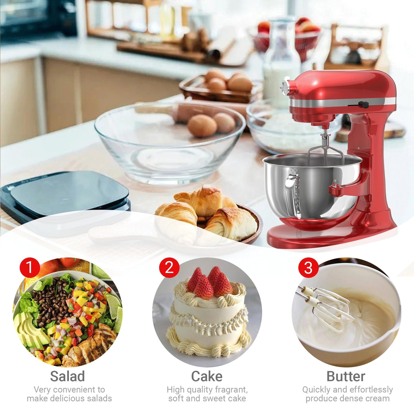 Stainless Steel Kitchen Mixers Accessories Compatible with Kitchen Aid Mixer and 5.5-6 Qt Bowl. KN256 6-Wire Whip, 5.5-6QT Flat Beater, 6QT Dough Hook Attachment Dishwasher safe