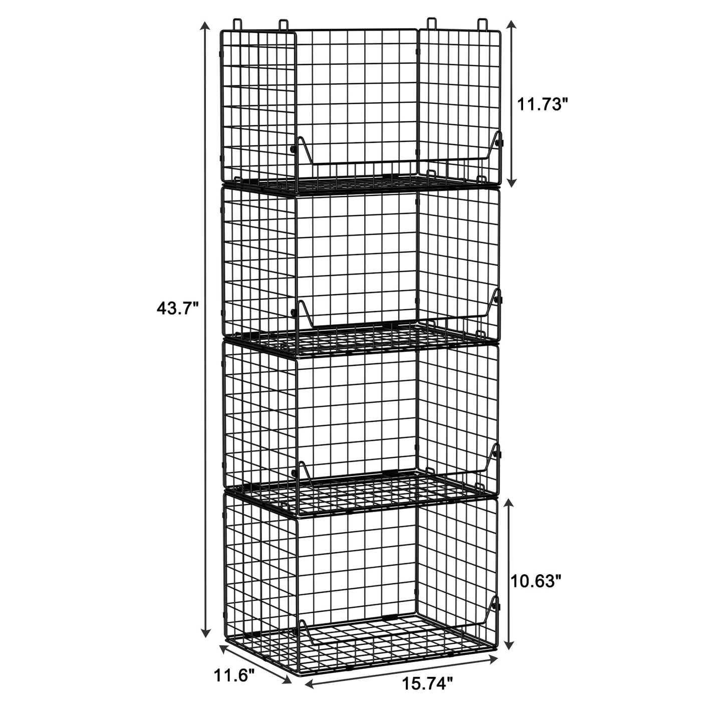 Jakyitvi 4-Tier Extra Height Stackable Closet Organizer – Foldable Storage Bins for Sweaters, Jeans, and Clothes – Sturdy Iron Mesh Shelves for Neat and Efficient Closet Storage – Black