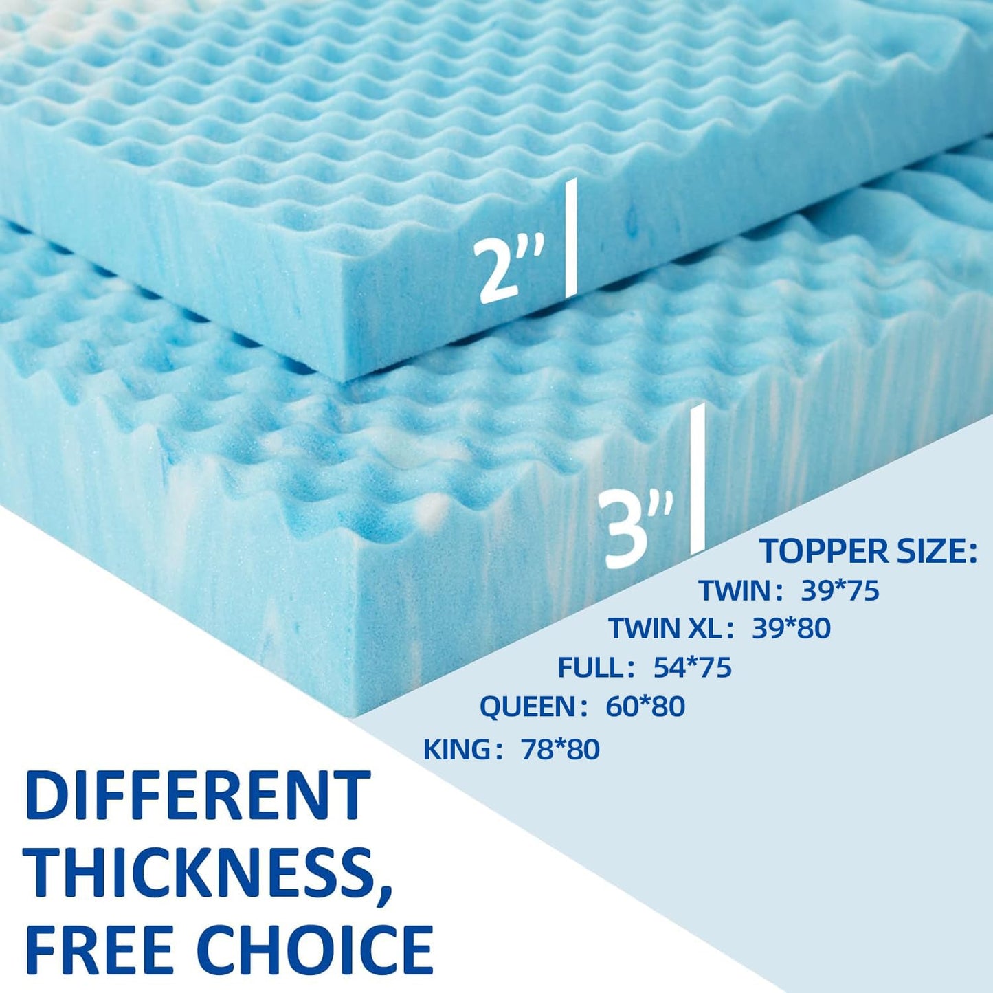 SINWEEK 2 Inch Memory Foam Mattress Topper Twin XL, Twin Extra Long Mattress Pads for College Dorm Single Bed, Pressure Relieve CertiPUR-US Certified, 39x80 Inches, Blue