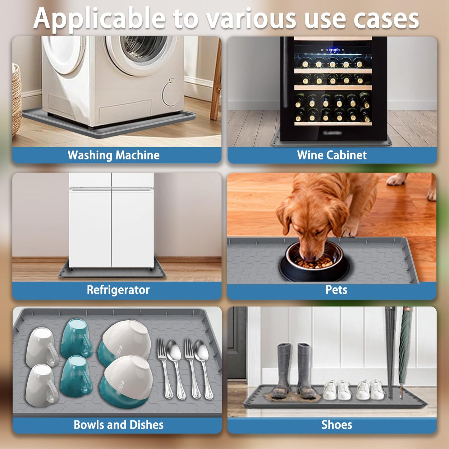Washing Machine Drain Pan Silicone Mat, Thickened Large 30" X 28" Non-Slip Waterproof Washer Drip Tray, Raised Edge Mat for Under Dryer or Washer, Anti-Vibration,Floor Leak Protector for Laundry Room