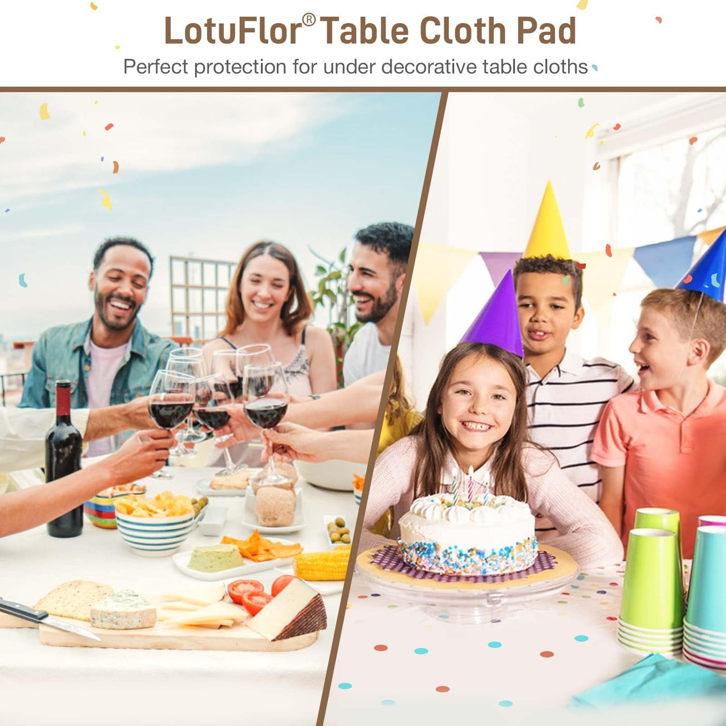LotuFlor Table Protector Pad with Flannel Backing, Heavy-Duty Vinyl Table Padding Under Tablecloth, Waterproof, Heat Resistant, 72 x 54 inches, Rectangular
