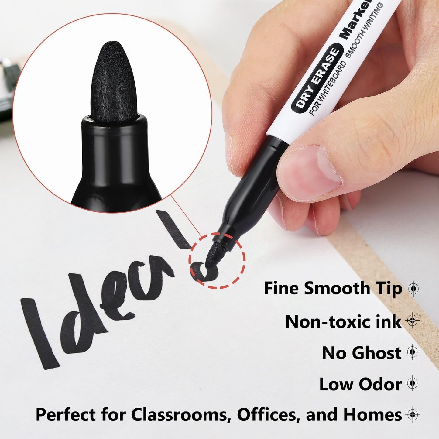 SFAIH Fine Tip Dry Erase Markers - 144 Pack Black Whiteboard Erasable Markers Bulk, Professional-Grade Whiteboard Markers for Offices, Schools & Businesses Long-Lasting Supply, Non-Toxic Easy Clean
