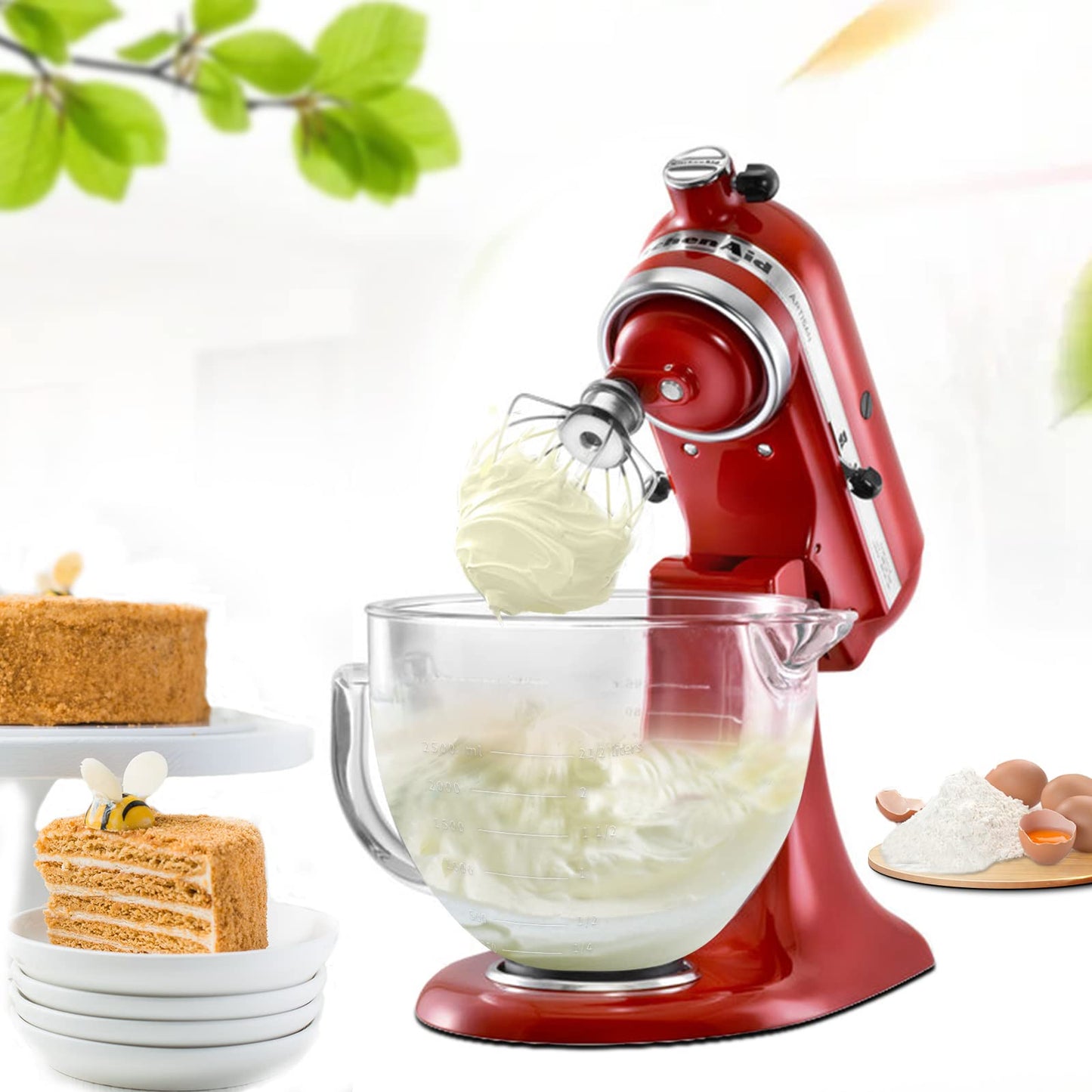 Kltchonald Tilt-Head Stand Mixer Glass Bowl, 5 QT,Compatible with Kitchenaid Artisan 5KSM125, 5KSM150, 5KSM175, 5KSM7580, KSM150, RRK150,K45, K45SS, KSM75, KSM90, KSM95,Classic without Lid
