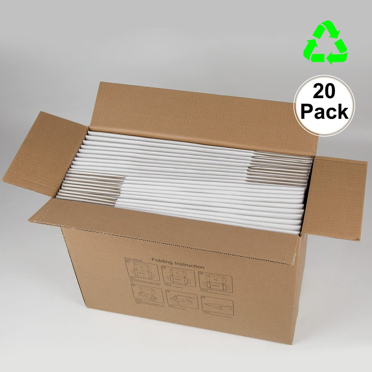 Sodissa Shipping Boxes 12x9x4 inches Pack of 20, White Corrugated Cardboard Box, Medium Mailing Boxes for Packaging Small Business