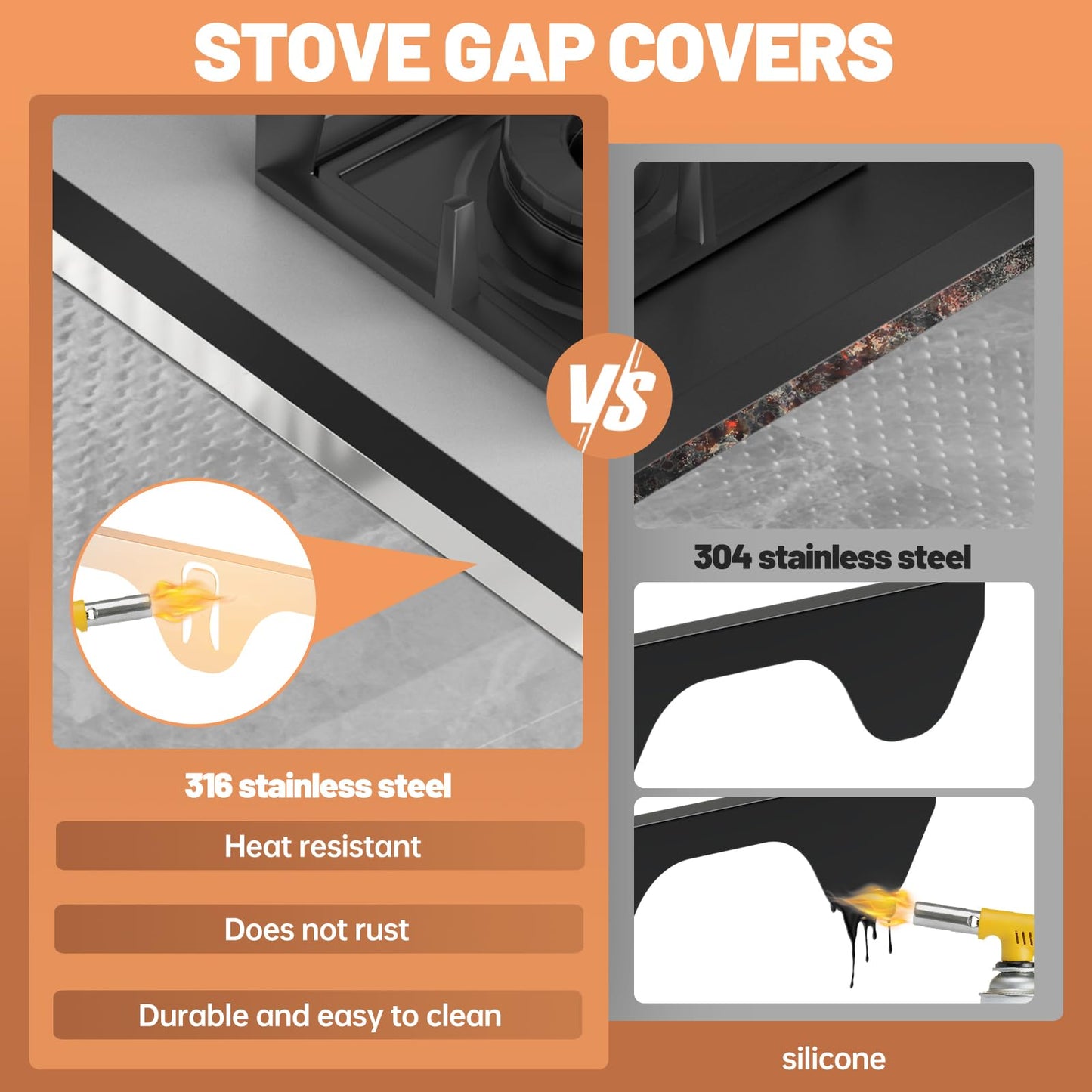 MOFINO Stove Gap Covers 316 Stainless Steel,2 Pack 23.2" Stove Gap Filler,Heat Resistant Stove Gap Guards,Between Stove and Counter Slide In Range Trim Kit for Kitchen,Upgrade Silver