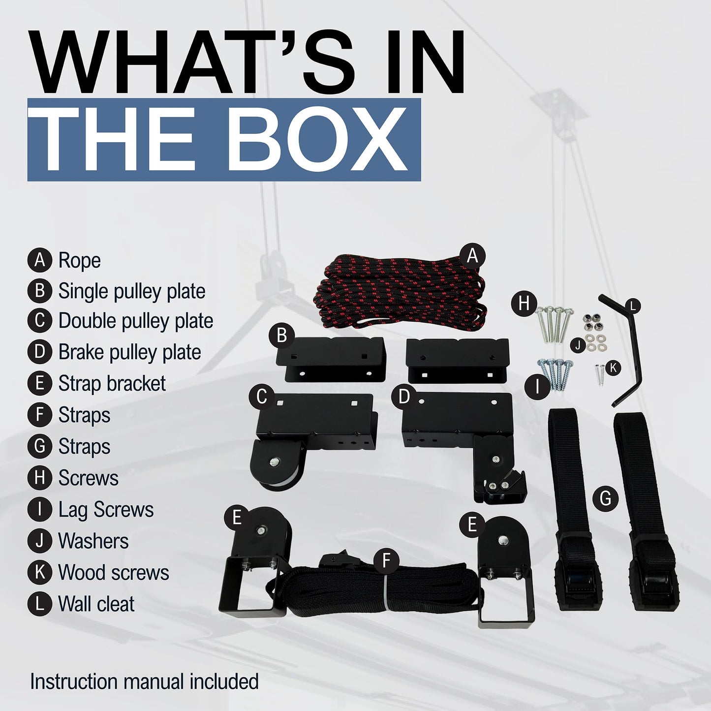 StoreYourBoard Cargo Box Pulley System – Heavy-Duty Garage Hoist Lift for Rooftop Carriers – Garage Storage & Garage Organization Ceiling Hoist with Pulley – Holds 150 lbs - Fits 8–10 ft Ceilings