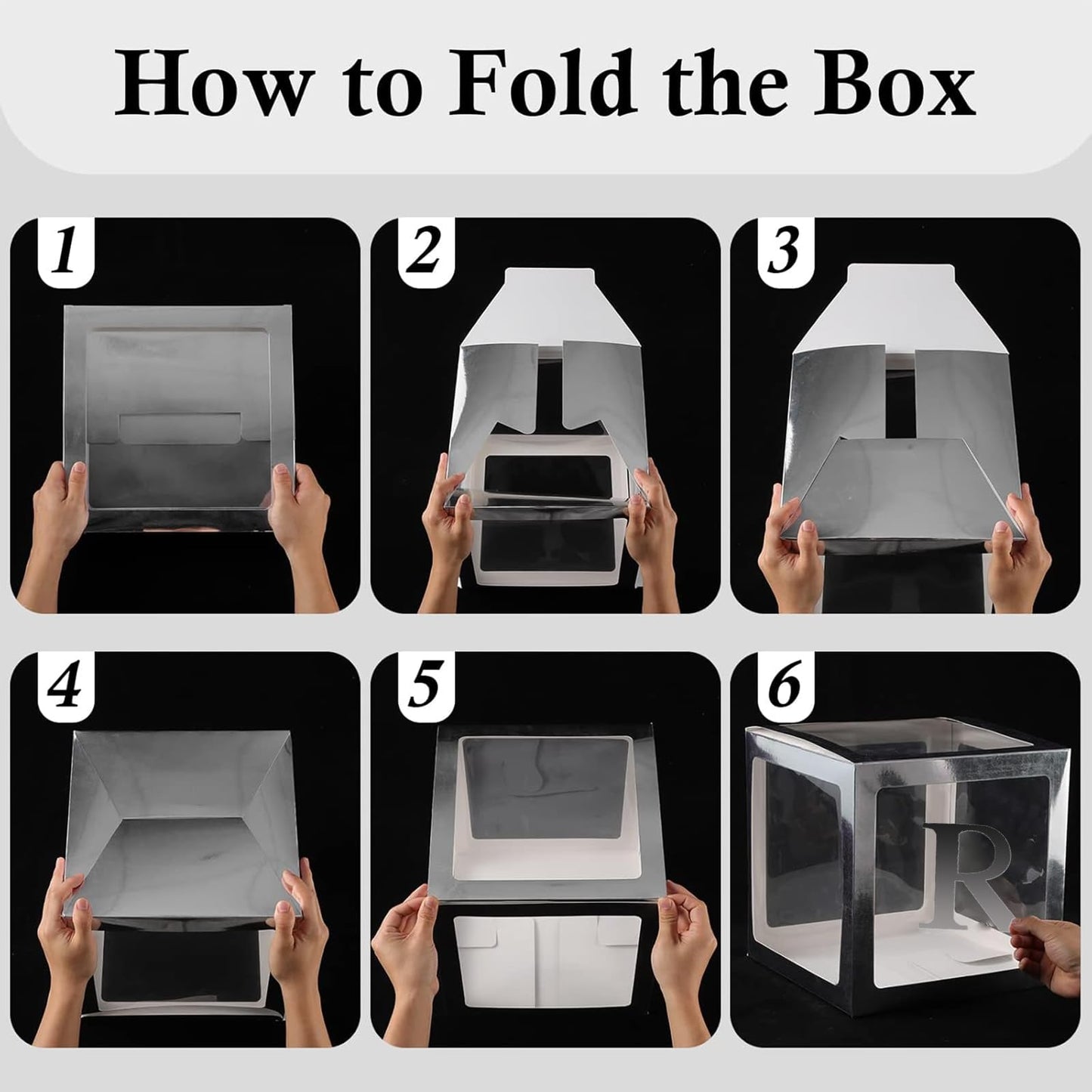 4 Pcs Prom Boxes with Letters 11.8 x 11.8 x 11.8 Inch Clear Prom Balloon Boxes Sliver for Prom Decorations 2026