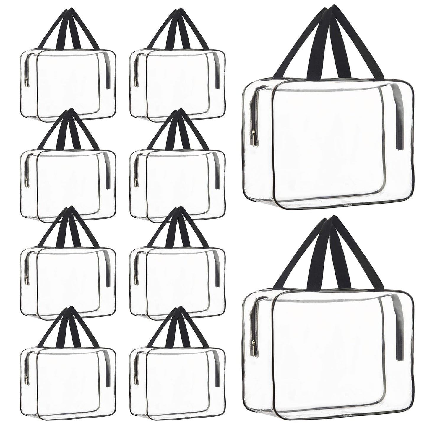 10 Pack Large Clear Cosmetic Bags with Handle PVC Plastic Toiletry Pouches with Zipper Clear Plastic Tote Bags Transparent Vinyl Bags Transparent Makeup Bag for Women, Men, Beach, Traveling