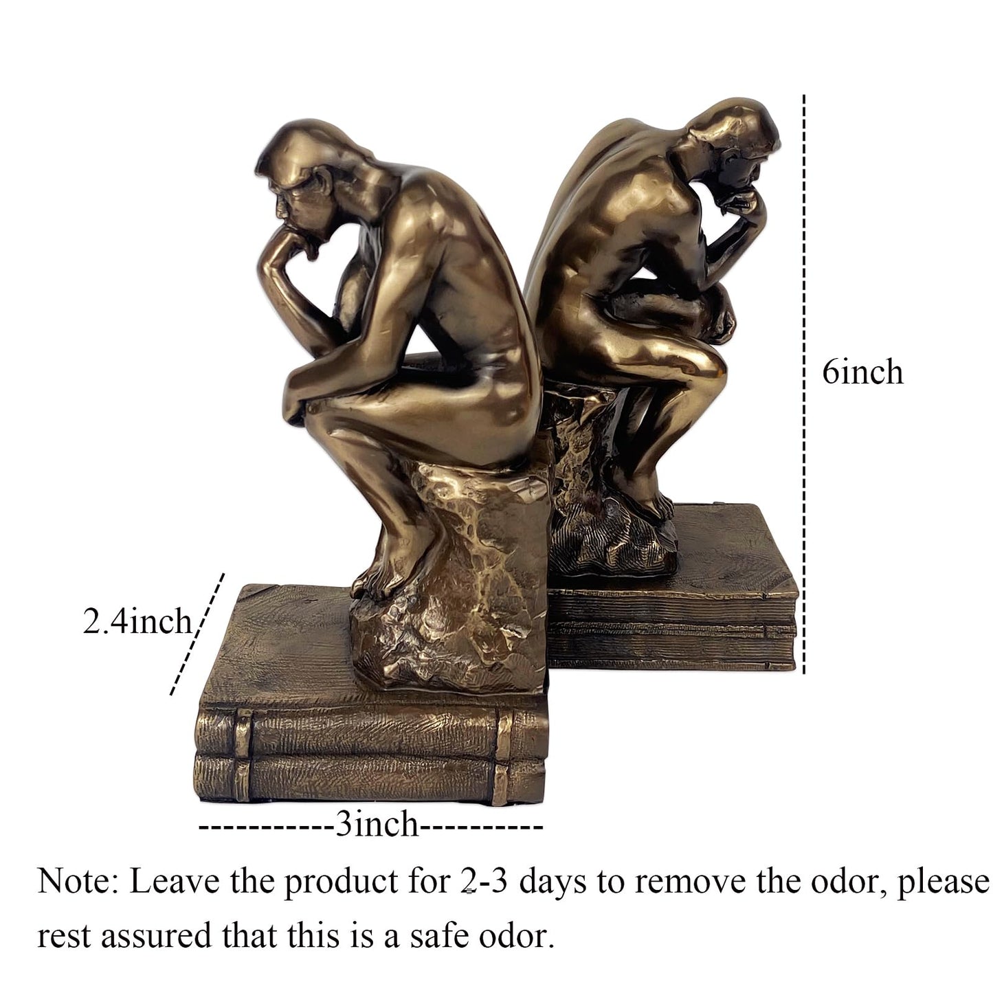 Cool Bookends Gold Decorative Unique Book Ends Book Stopper The Thinker Statue Sculpture Home Decor (2 Pack)