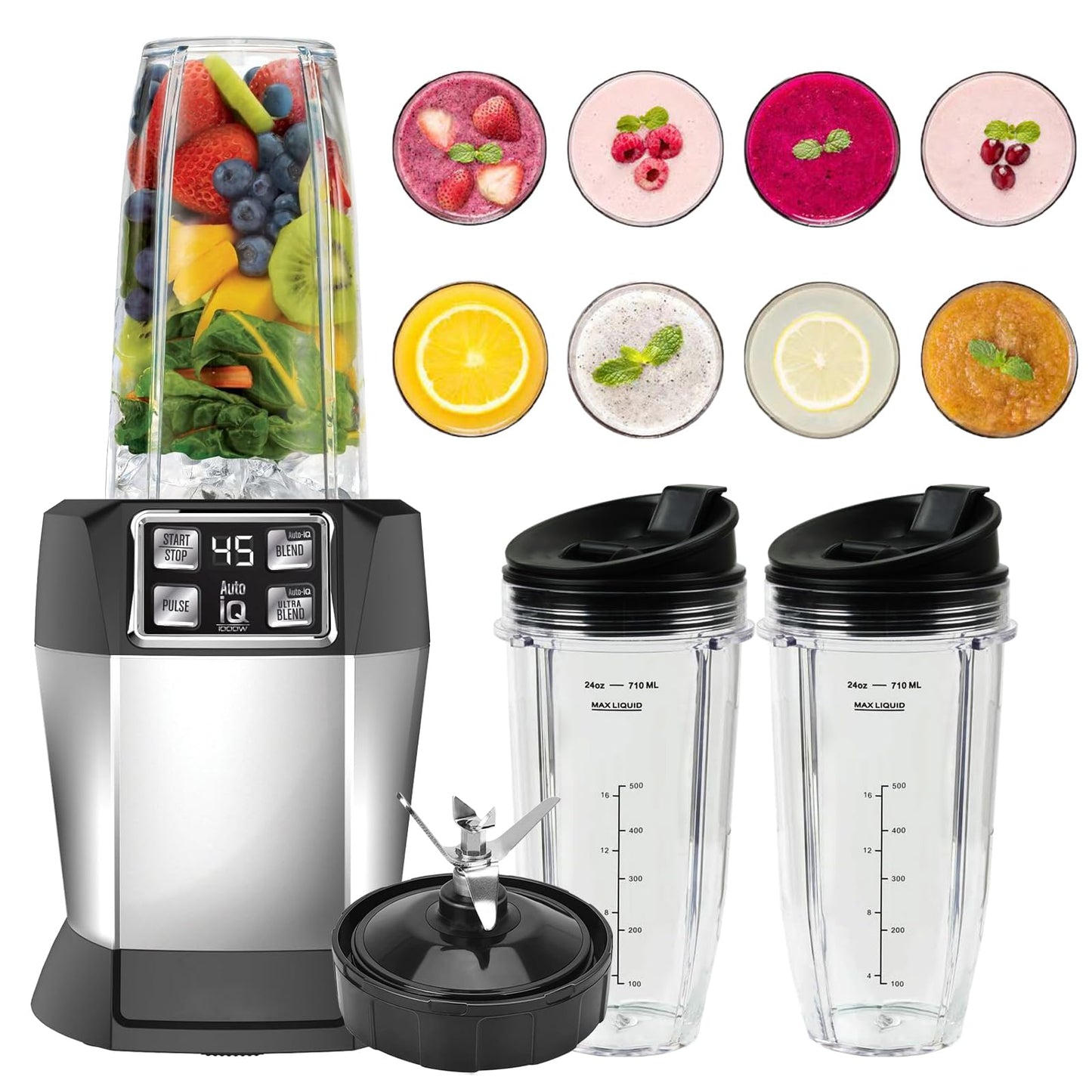2 Packs Ninja Blender Cups & 7 Fins Ninja Blender Blade Replacement Compatible with Ninja Blender BN401 BN751 BN801 BL642 BL480-30 BL490-30 BL640 CT680 CT640C CT641 NN100 NN210 NN102 BL2012