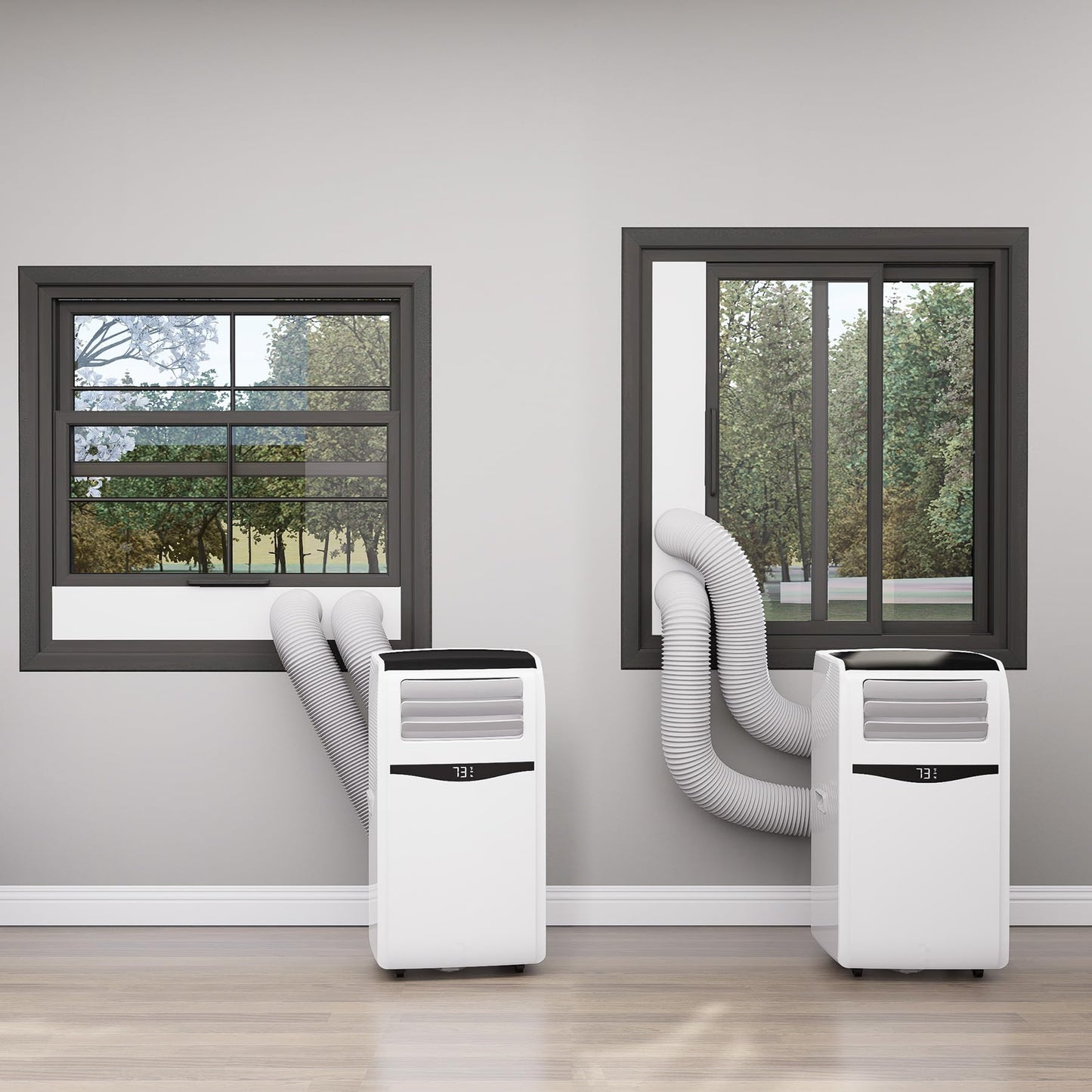 Chiligent Dual Hose Portable Air Conditioner Window Kit, 5.9" Diameter Portable AC Window Vent Kit with Foam Seal Strip, Adjustable Window Seal Plates for Vertical & Horizontal Windows, White