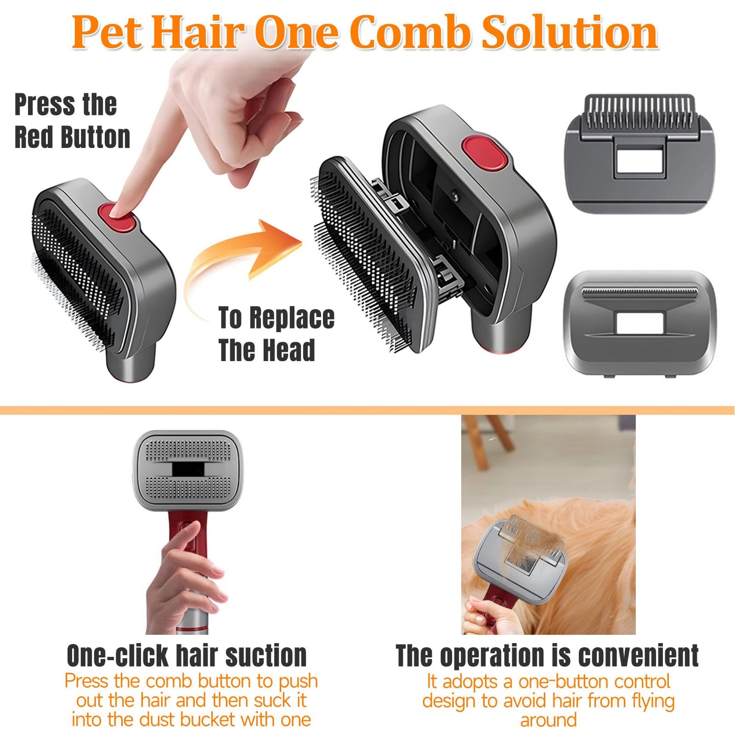 LAQVITA 3-in-1 Pet Dog Grooming Attachment Kit, Deshedding Brush Attachment for V15, V11, V10, V8, V7 – Effective Grooming & Cleaning – Hair Grooming Tools for Dog and Cat, 5 Pack