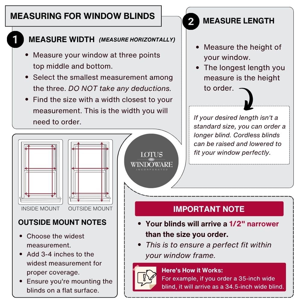 LOTUS & WINDOWARE Cordless Faux Wood Blinds, 35" Wide x 60" Long, Smooth, Snow White, 2 Inch Horizontal Blinds – for Living Room, Bedroom, Interior Door Windows