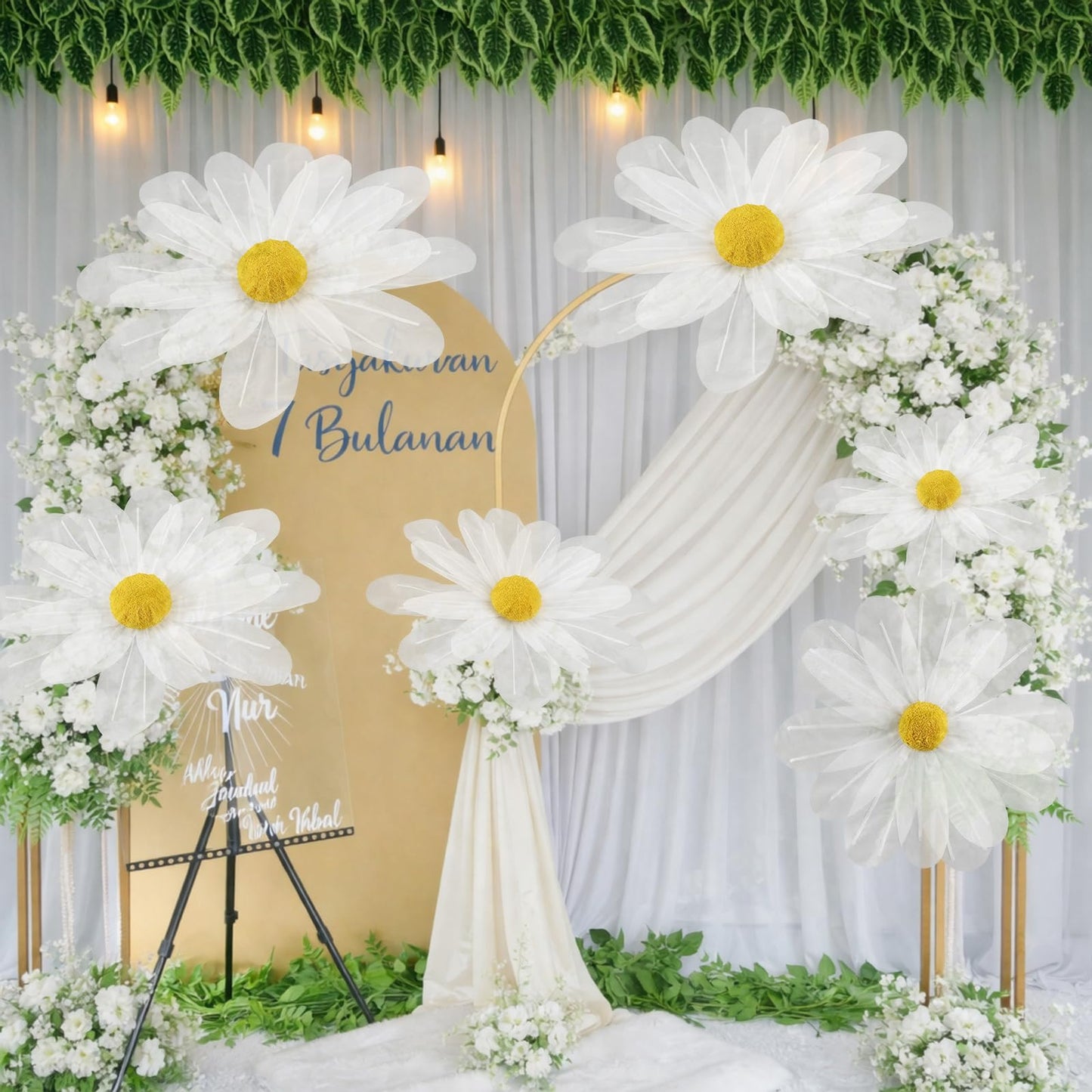 FineCheer 6 Pcs White Large Daisy Flowers for Decoration 12'' 15.8'' 20'' Giant Silk Artificial Flower Fake Daisy for Wedding Garden Birthday Party Bridal Baby Shower Decor, Rod is Not Included