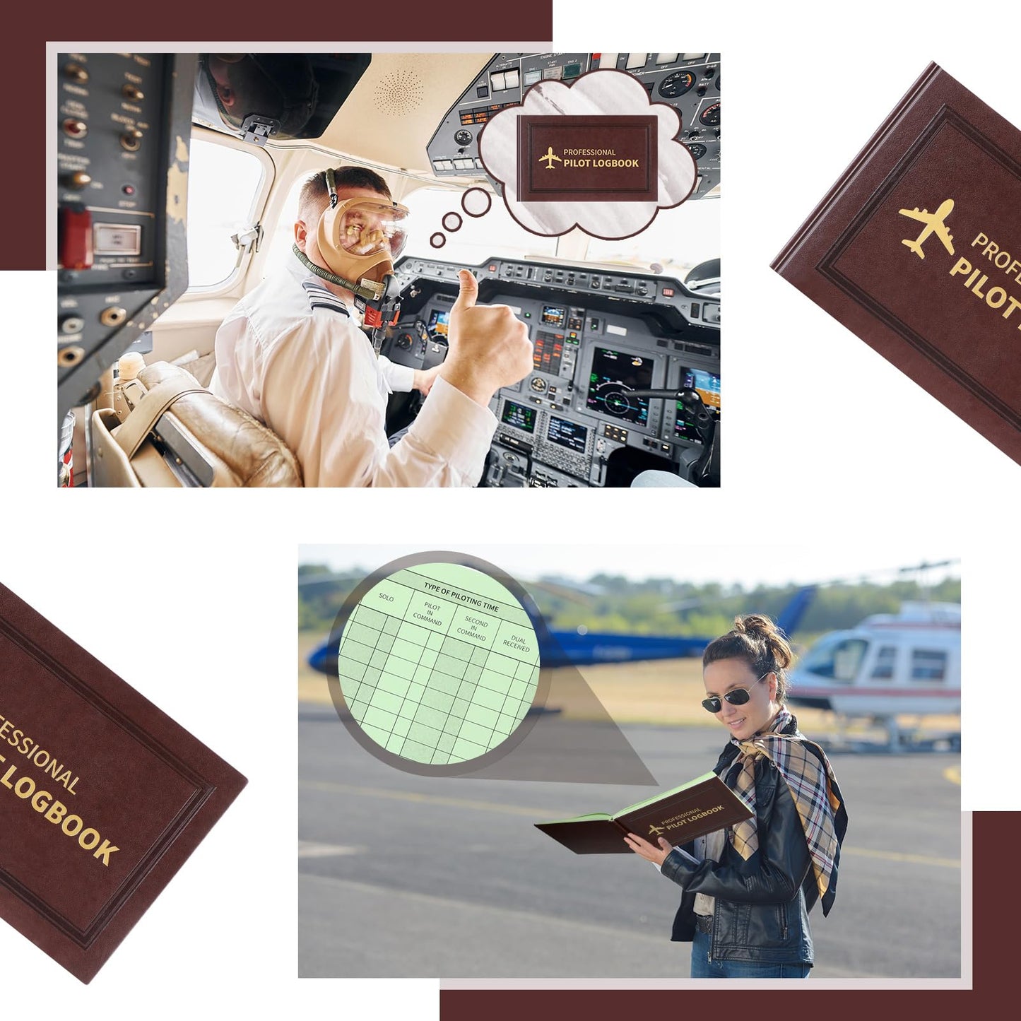 Gilprop 2 Pack Professional Pilot Logbook 128 Sheets Flight Logbook Brown Leather Hardcover Large Aircraft Record Book Aviation Gifts and Gear for Students Pilot