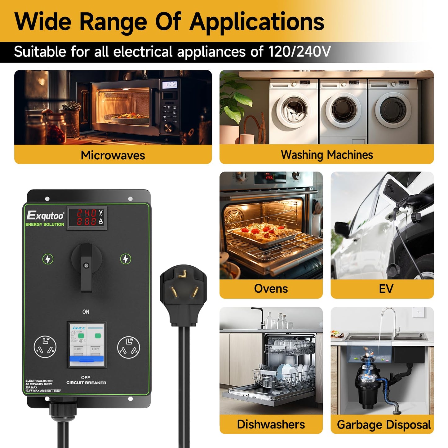 Manual Splitter Switch with Breaker, 3 Prong NEMA 10-30 Dual Socket Knob Selection Switch, 120/240 VAC Selective Charging Switch, Ideal for Ovens, EV, Dishwashers, Garbage Disposal