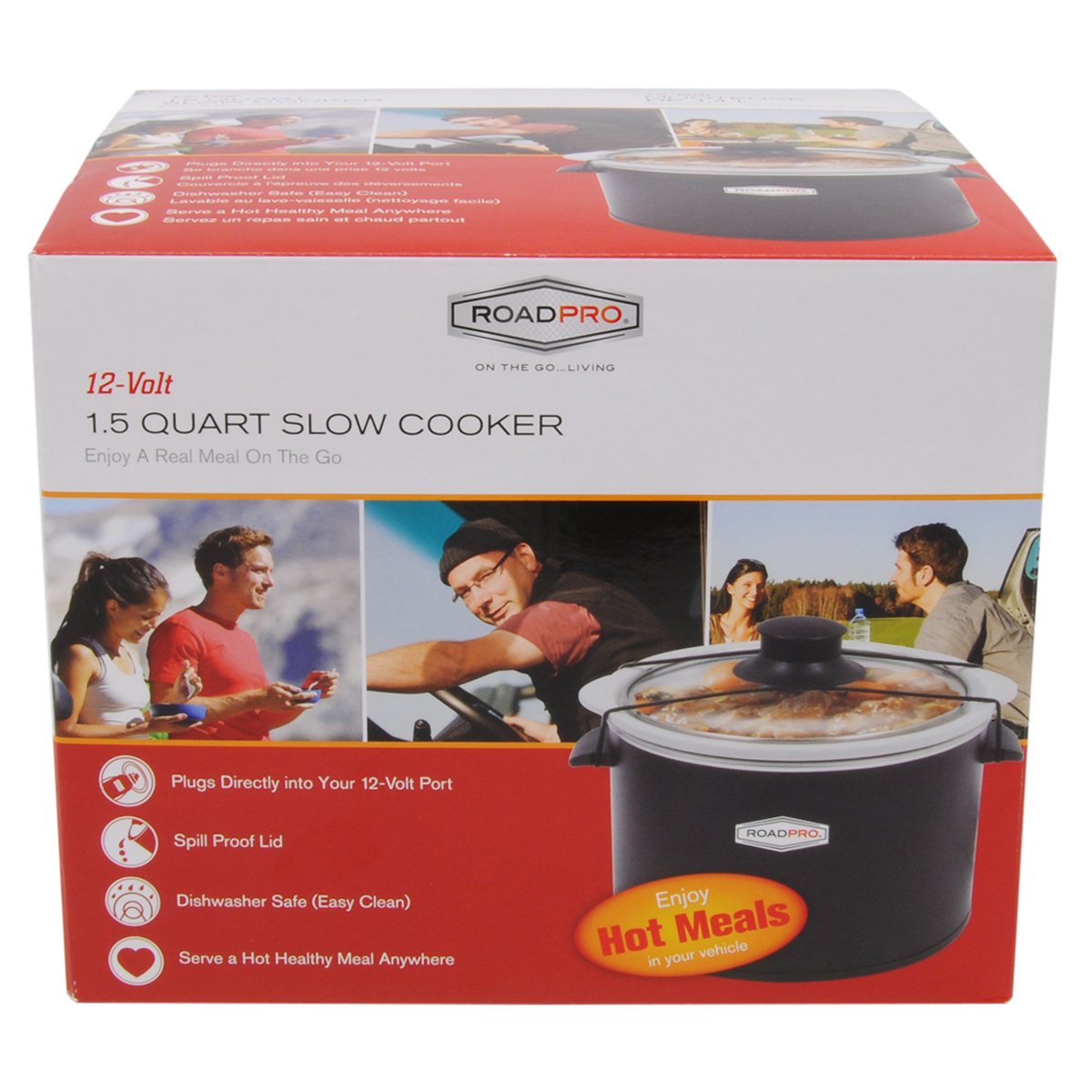 RoadPro-RPSL-350 Quart Slow Cooker, Auto Travel, 12V, White, 1.5 Quart