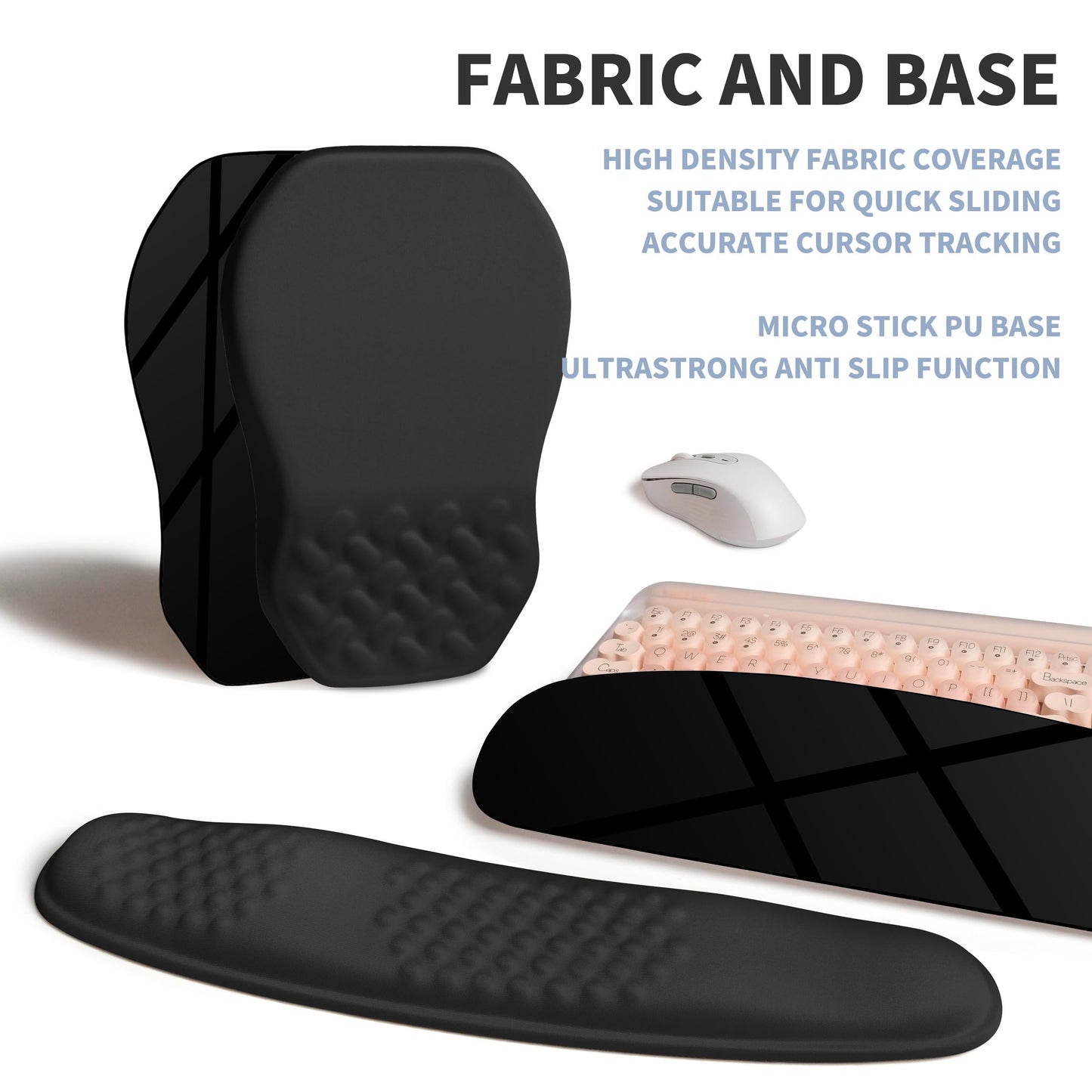 Gleamtide 2-in-1 Ergonomic Set, Wave Keyboard Wrist Rest and Massage Slope Mouse Pad Wrist Support, Rebound Memory Foam for Relieve Carpal Tunnel Syndrome and Wrist Pain (Black)